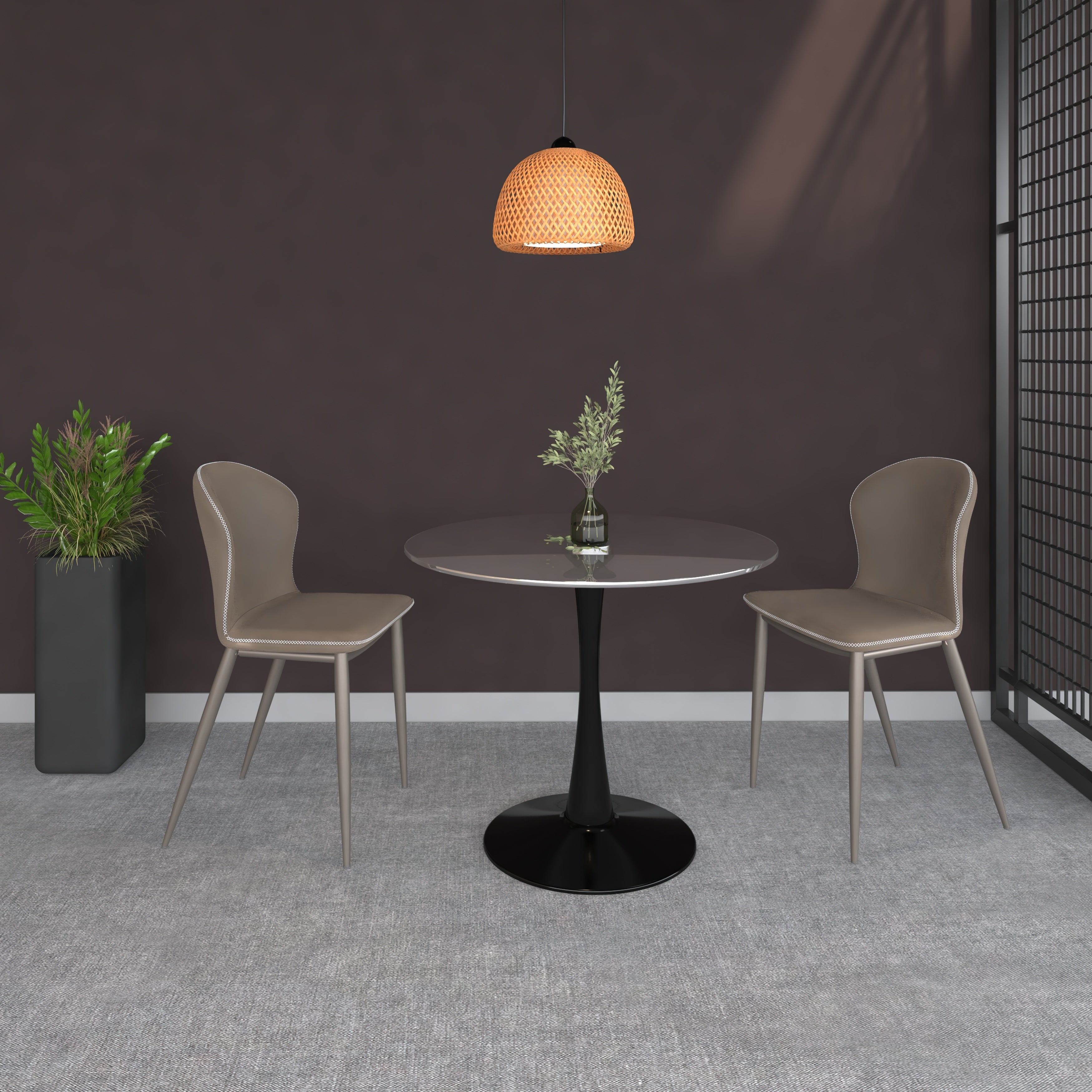 Bristol Round Dining Table with MDF/Sintered Stone/Glass Tabletop in Black Steel Base