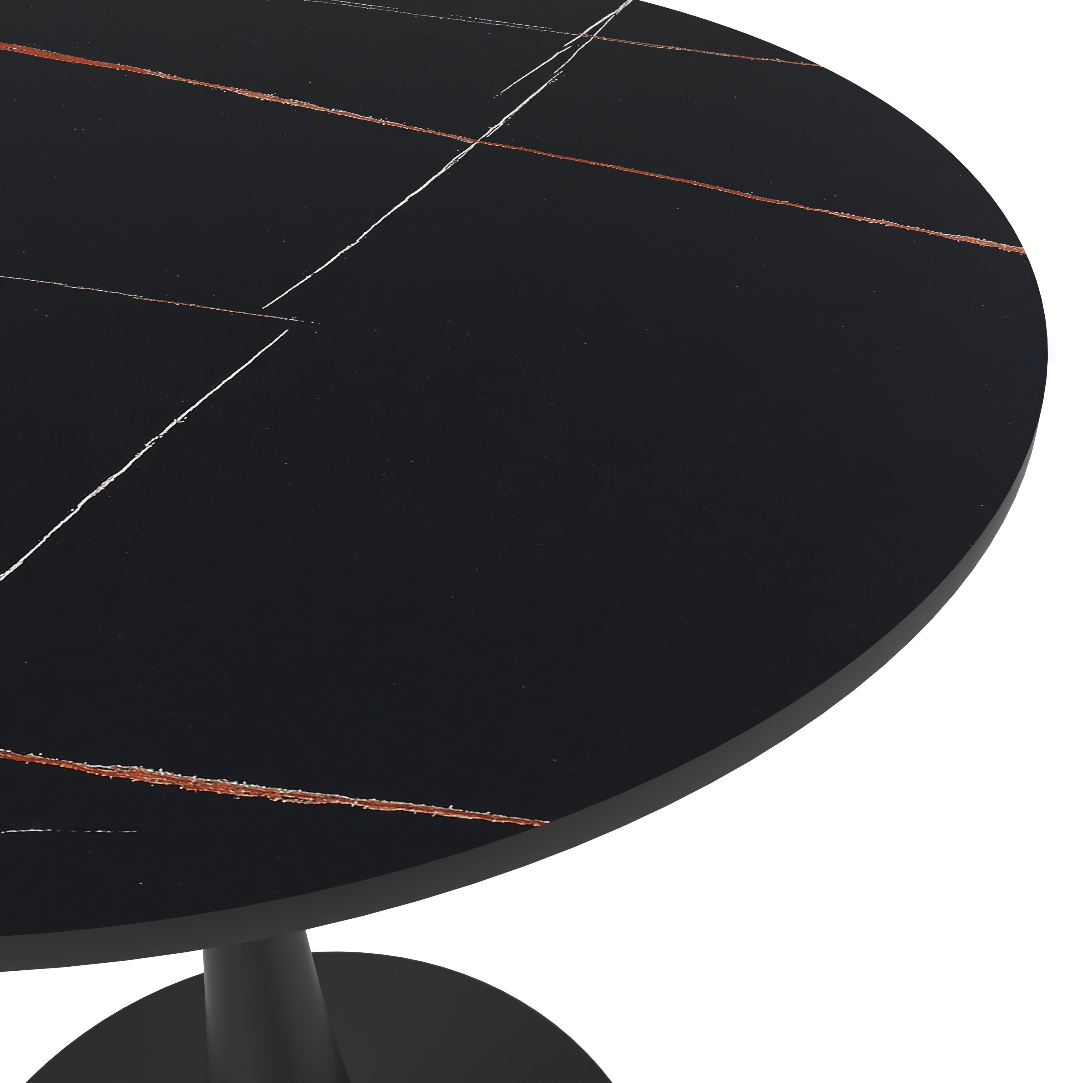Bristol Round Dining Table with MDF/Sintered Stone/Glass Tabletop in Black Steel Base