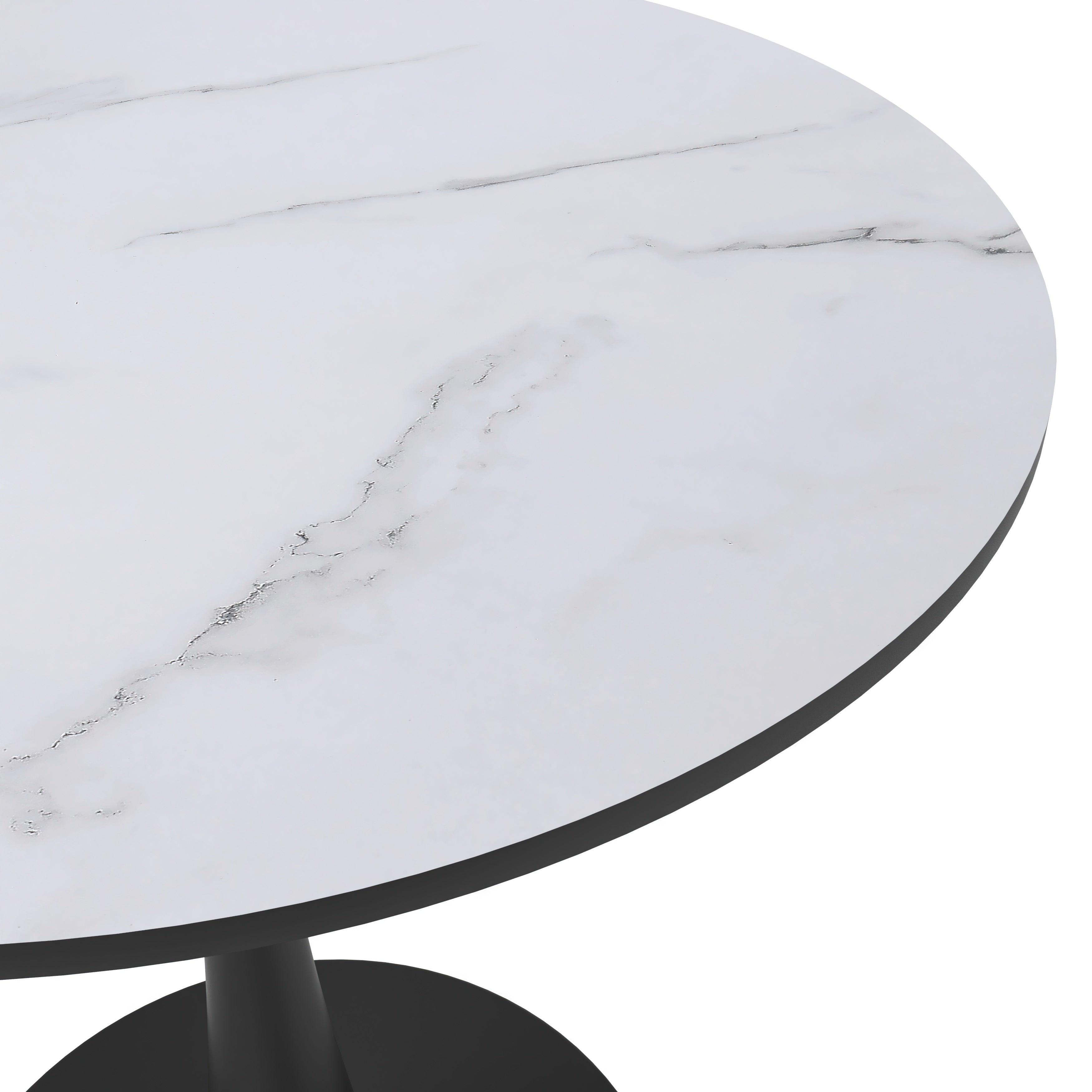 Bristol Round Dining Table with MDF/Sintered Stone/Glass Tabletop in Black Steel Base