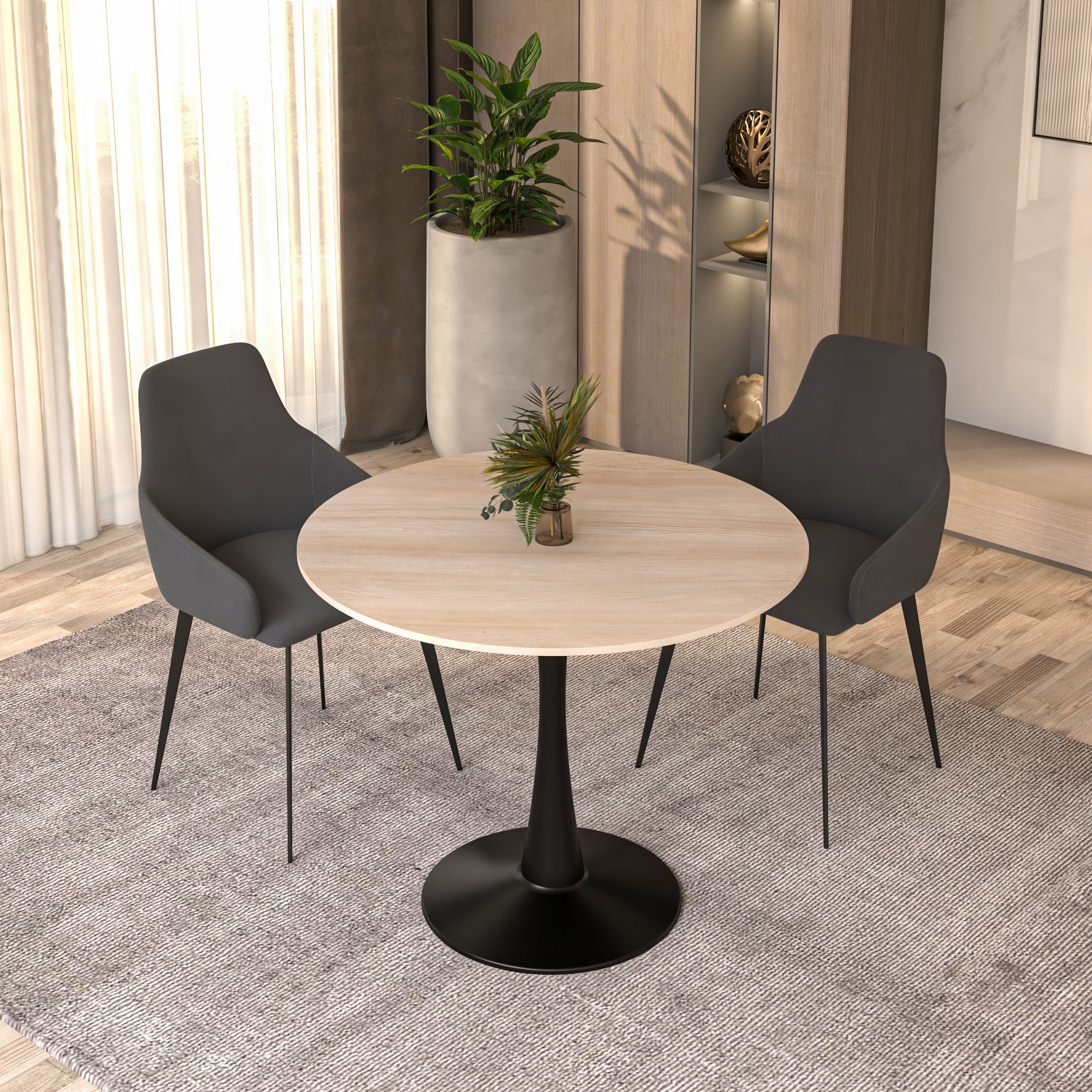 Bristol Round Dining Table with MDF/Sintered Stone/Glass Tabletop in Black Steel Base