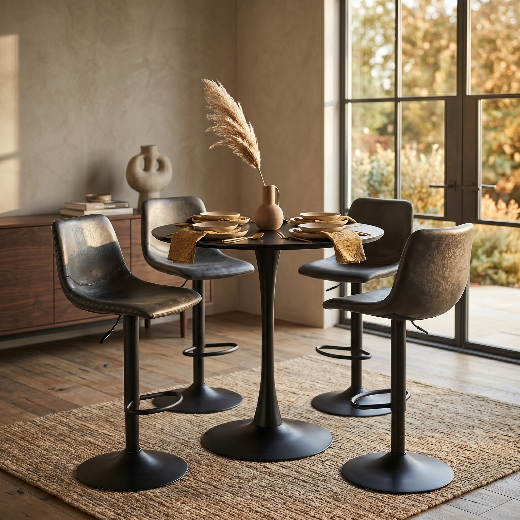 Bristol Round MDF Wood Tabletop Bar Height Table with Steel Base