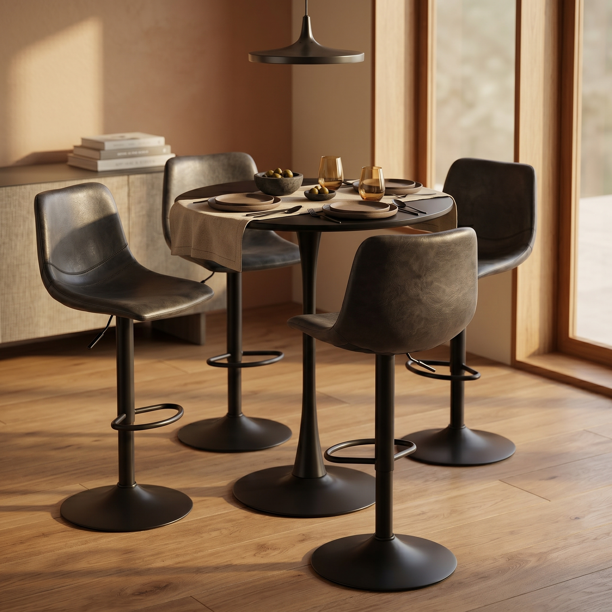 Bristol Round MDF Wood Tabletop Bar Height Table with Steel Base