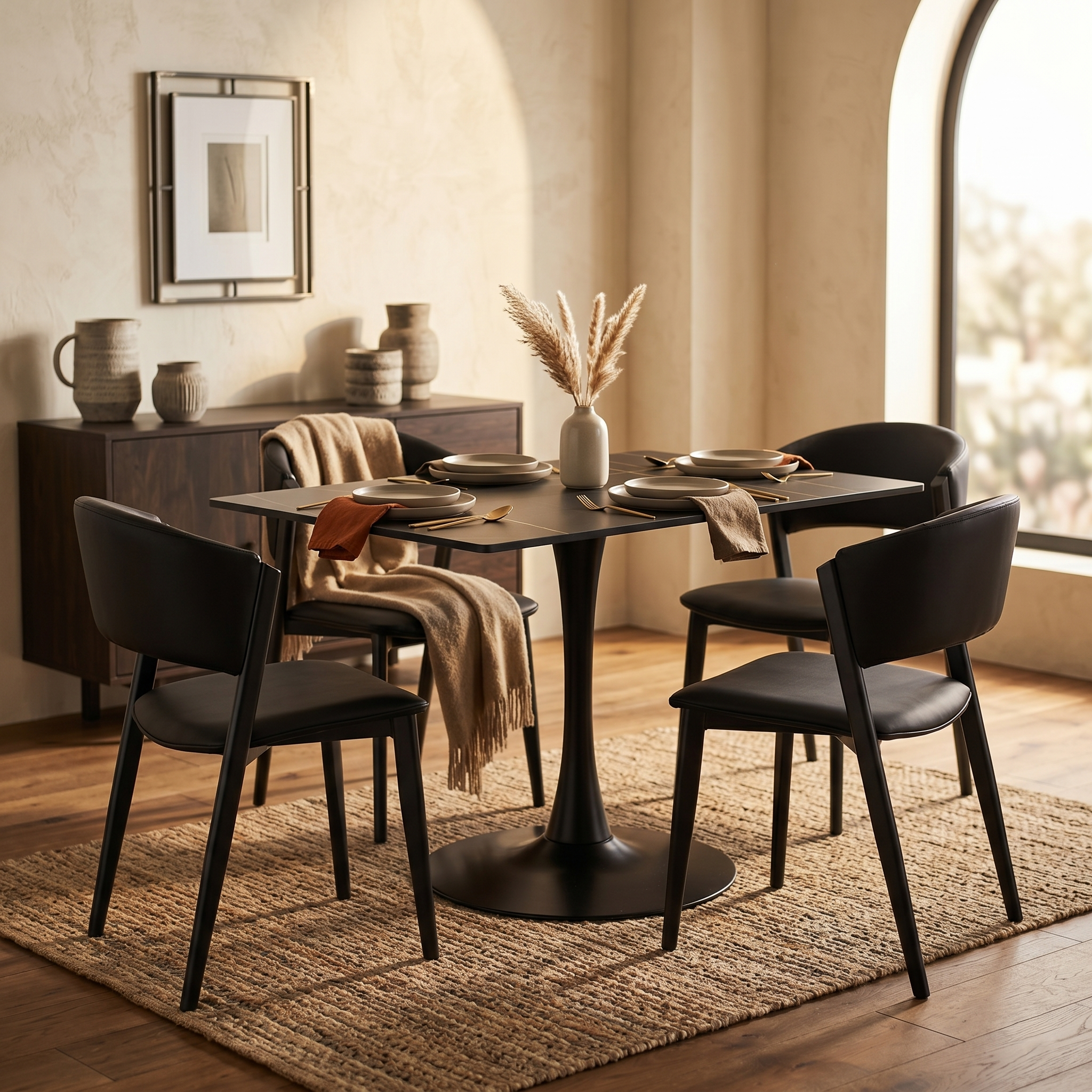 Bristol Dining Table with Sintered Stone Rectangular Tabletop and Steel Base