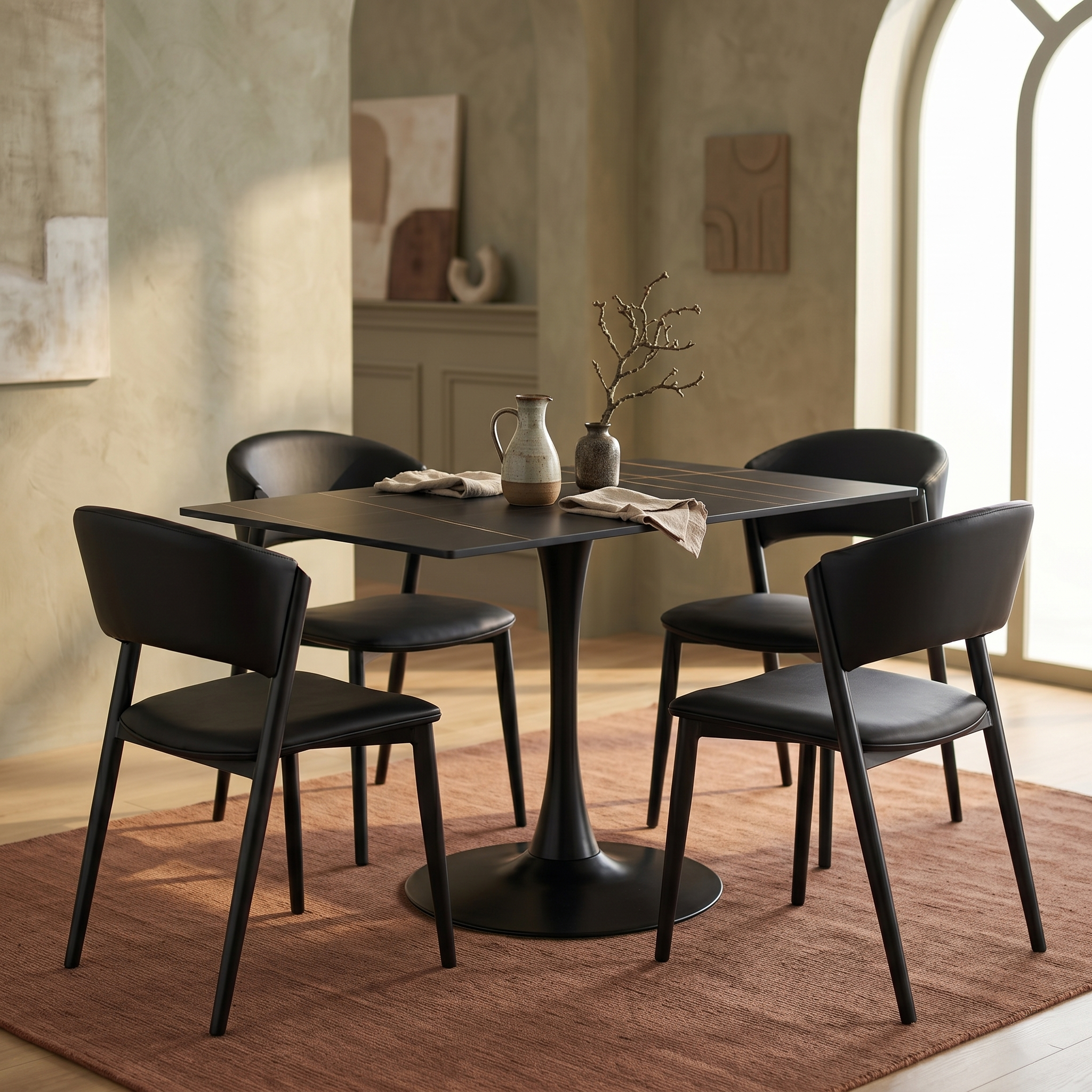 Bristol Dining Table with Sintered Stone Rectangular Tabletop and Steel Base