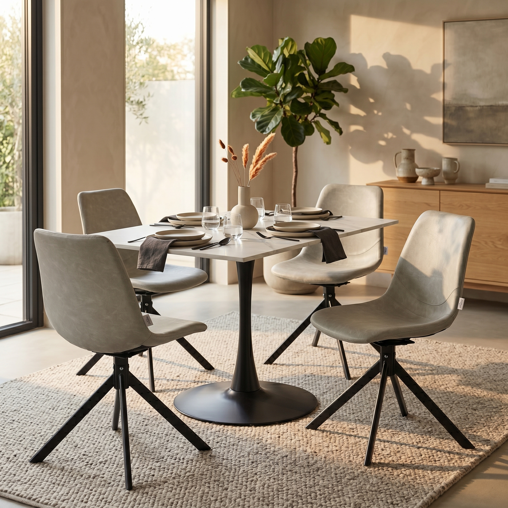 Bristol Dining Table with Sintered Stone Rectangular Tabletop and Steel Base