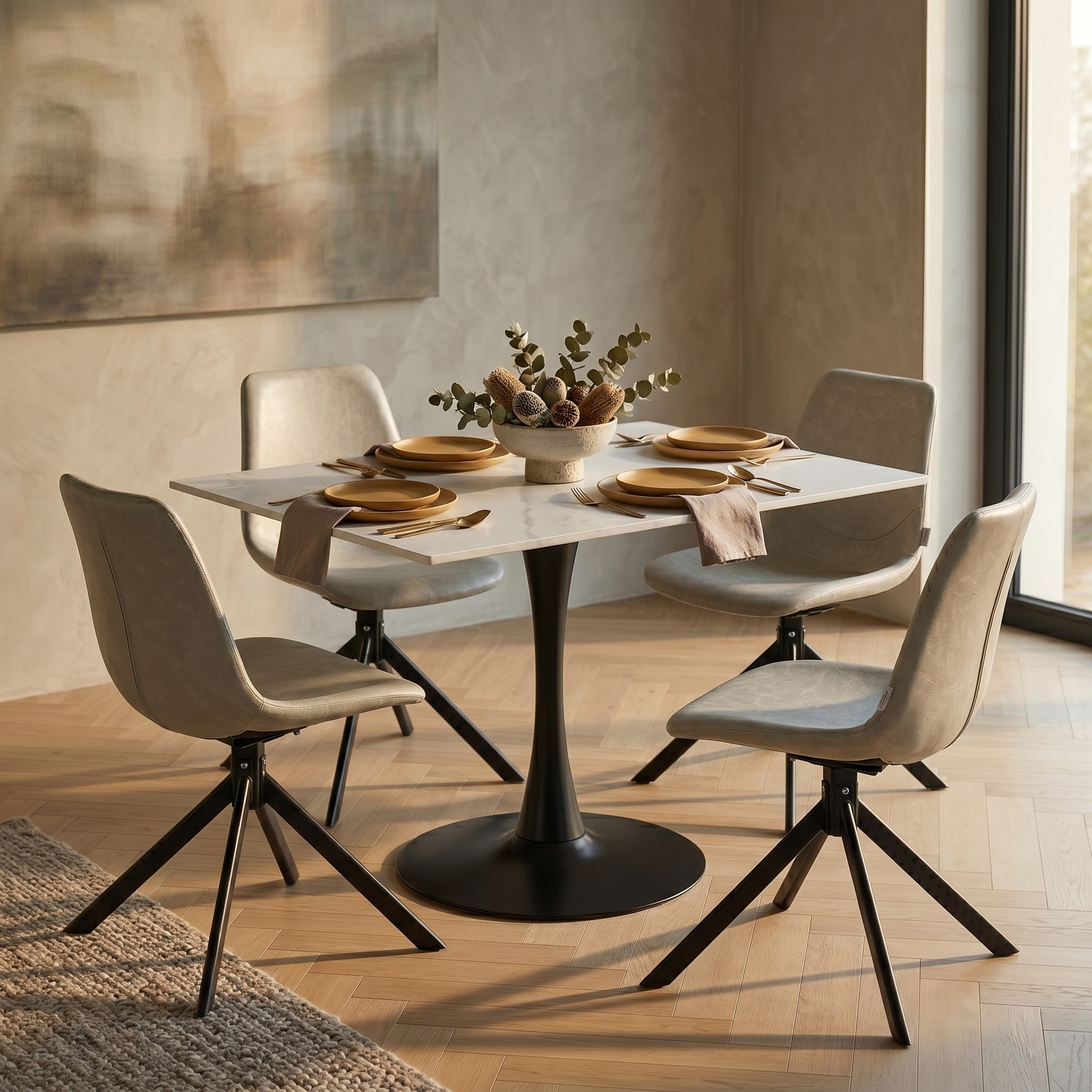 Bristol Dining Table with Sintered Stone Rectangular Tabletop and Steel Base