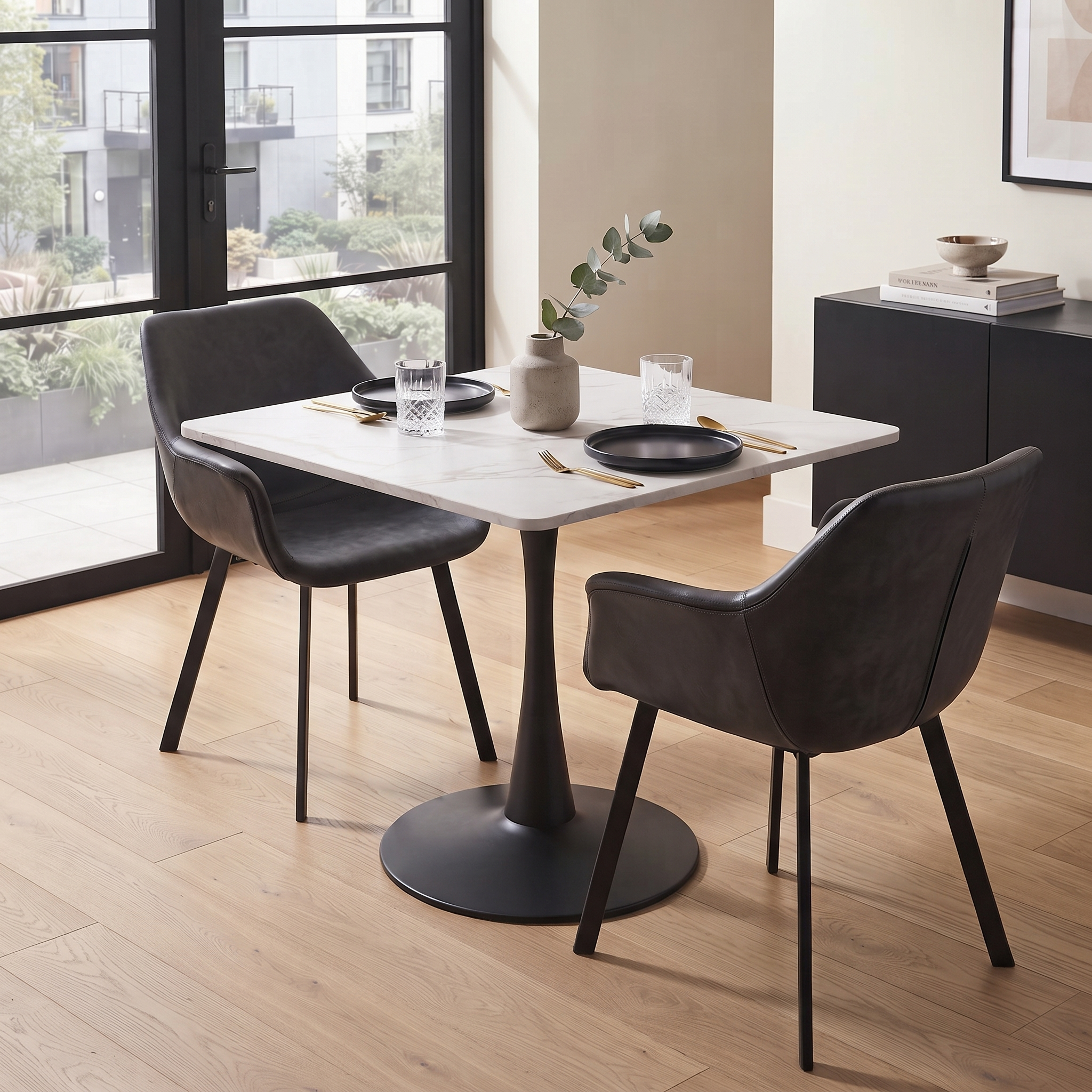 Bristol Square Dining Table with MDF Wood Tabletop and Steel Base