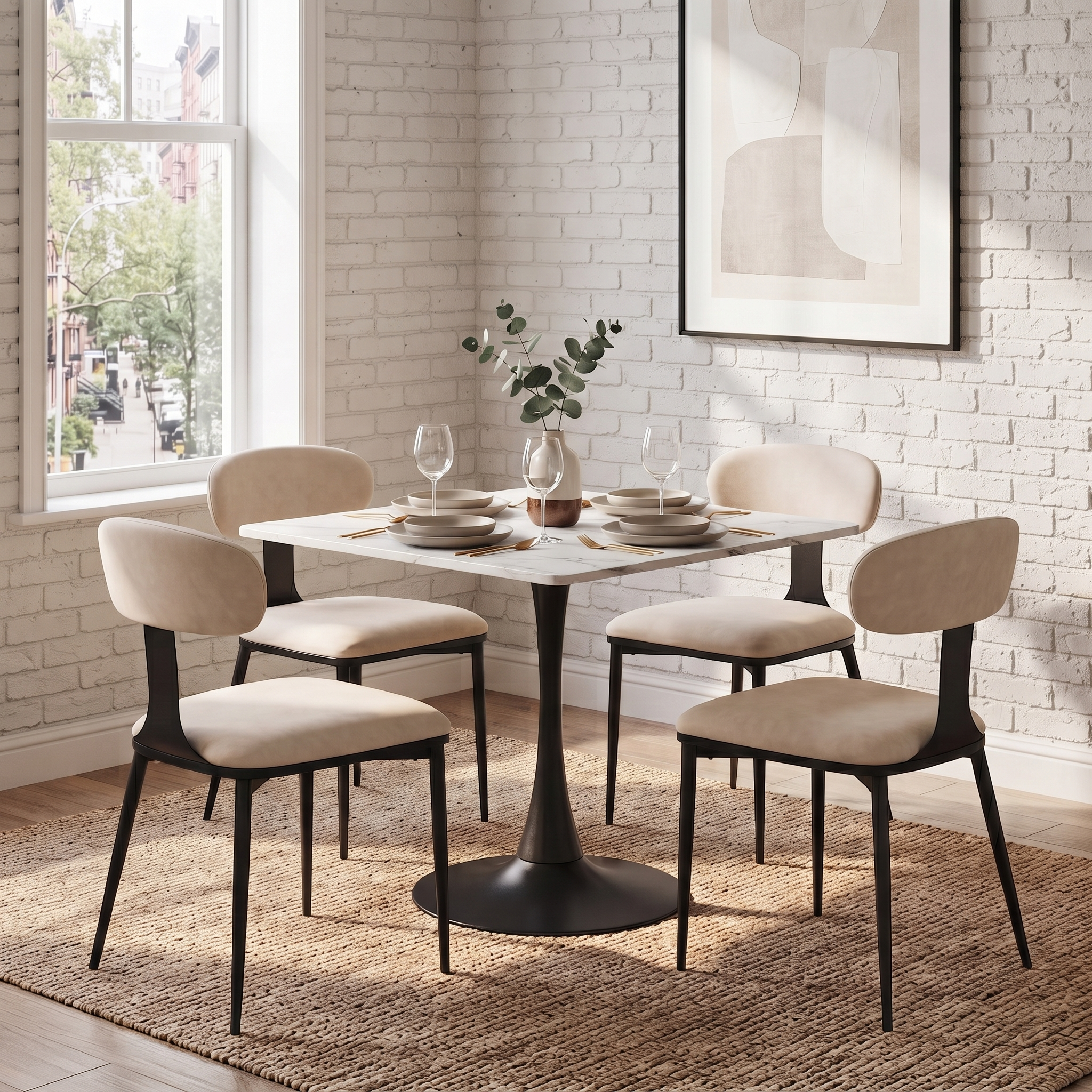 Bristol Square Dining Table with MDF Wood Tabletop and Steel Base