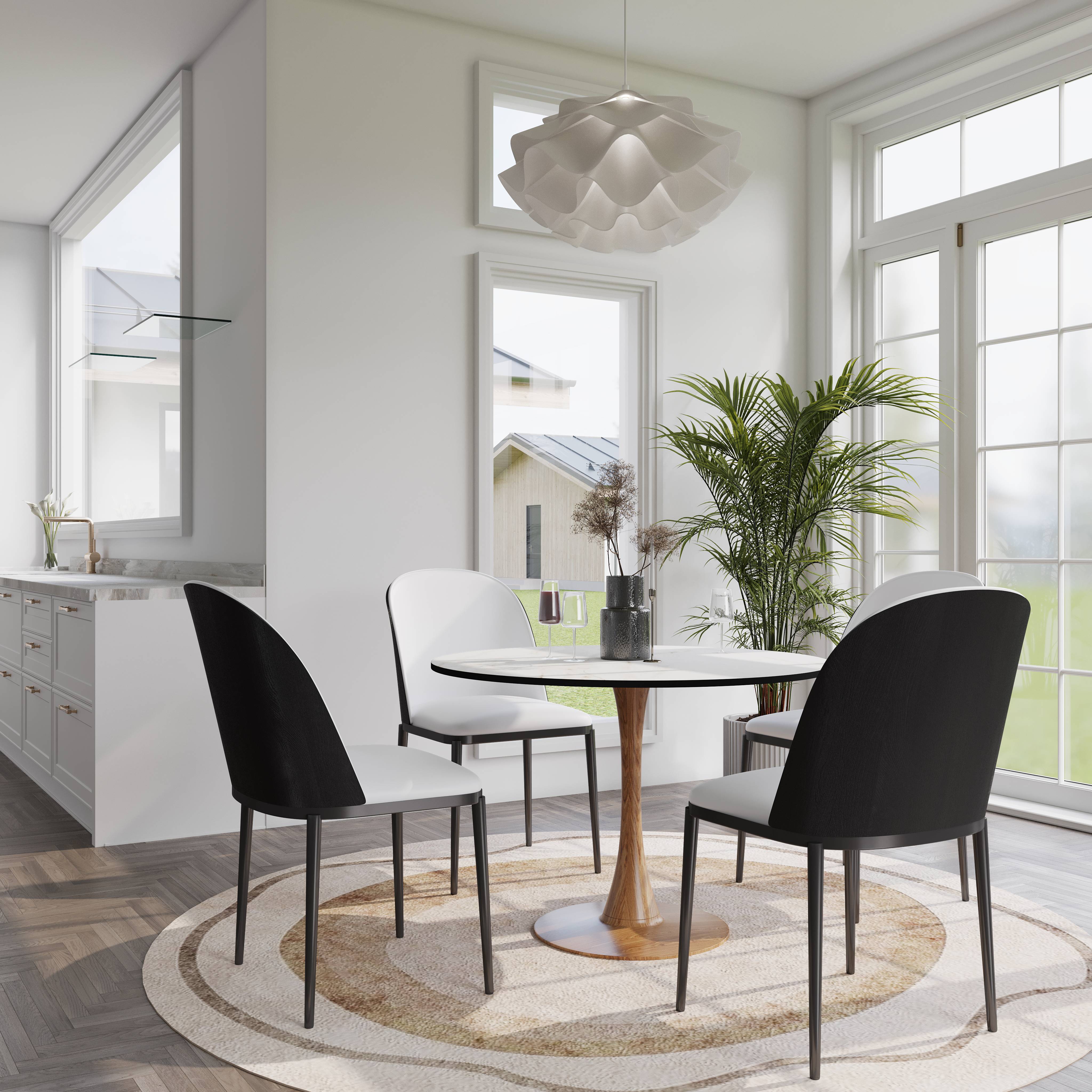 Bristol 27"/31"/35"/40" Round Dining Table Wood Transfer Cherry/Natural/Walnut Base with Sintered Stone Table Top