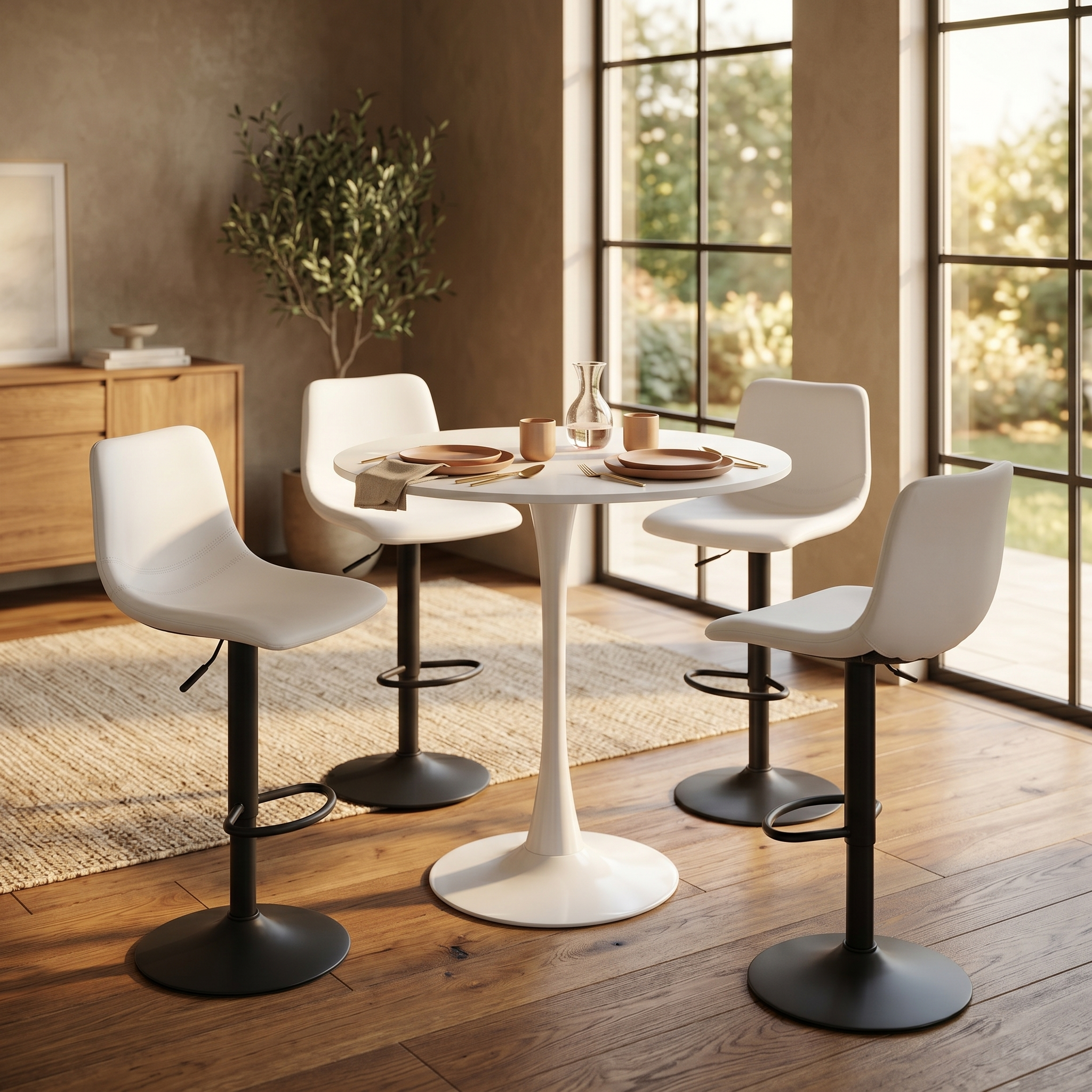 Bristol Round MDF Wood Tabletop Bar Height Table with Steel Base