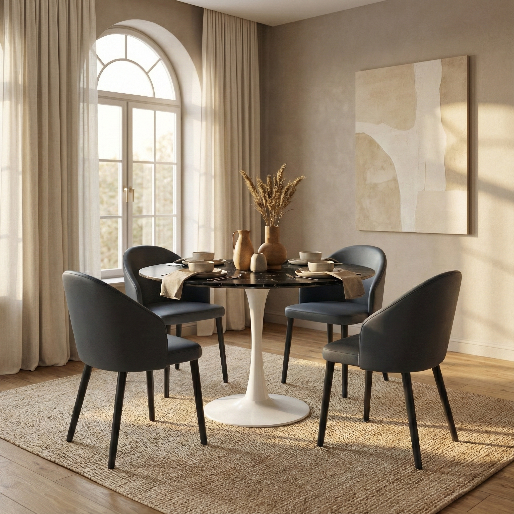Bristol Round Dining Table with MDF/Sintered Stone/Glass Wood Tabletop in White Steel