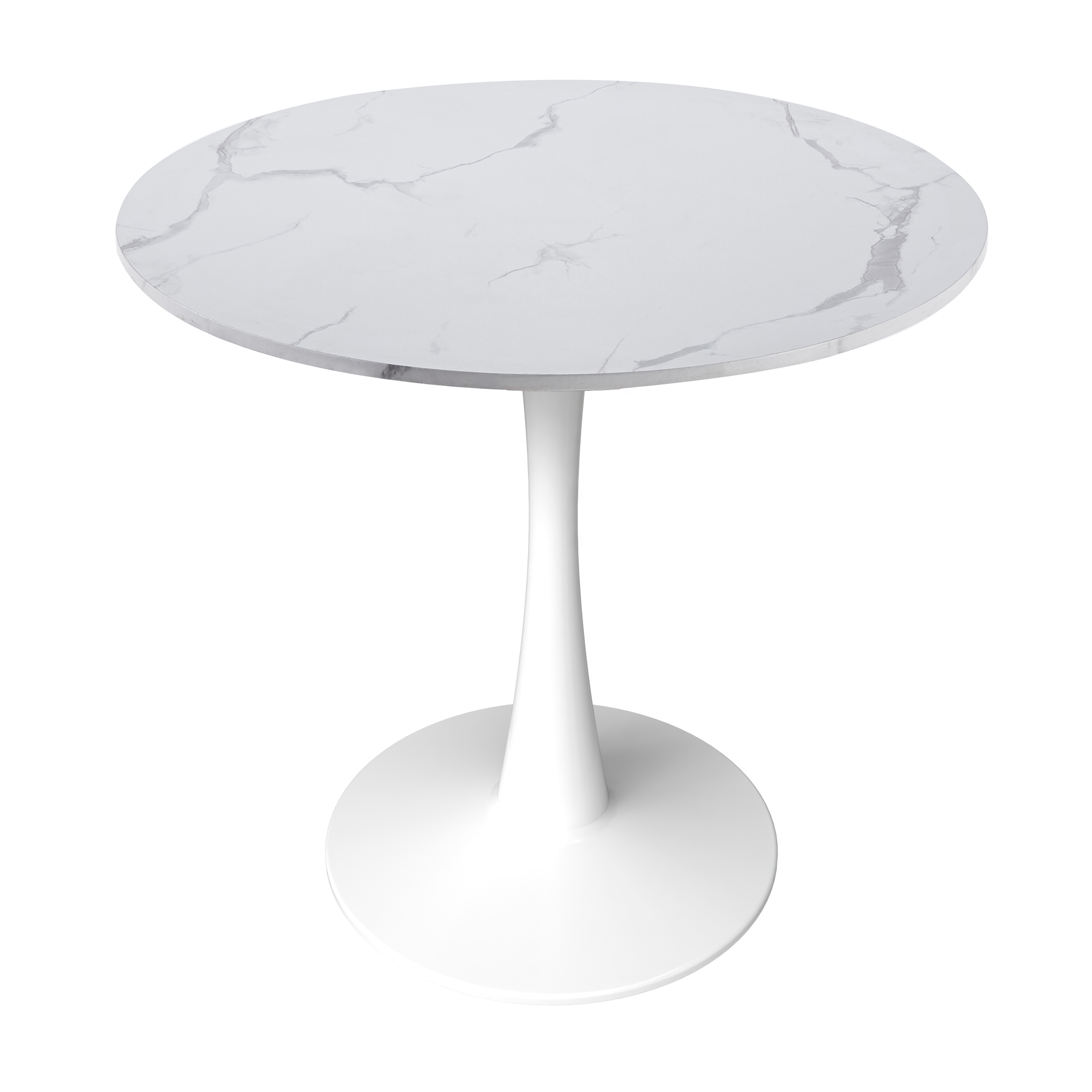 Bristol Round Dining Table with MDF/Sintered Stone/Glass Wood Tabletop in White Steel