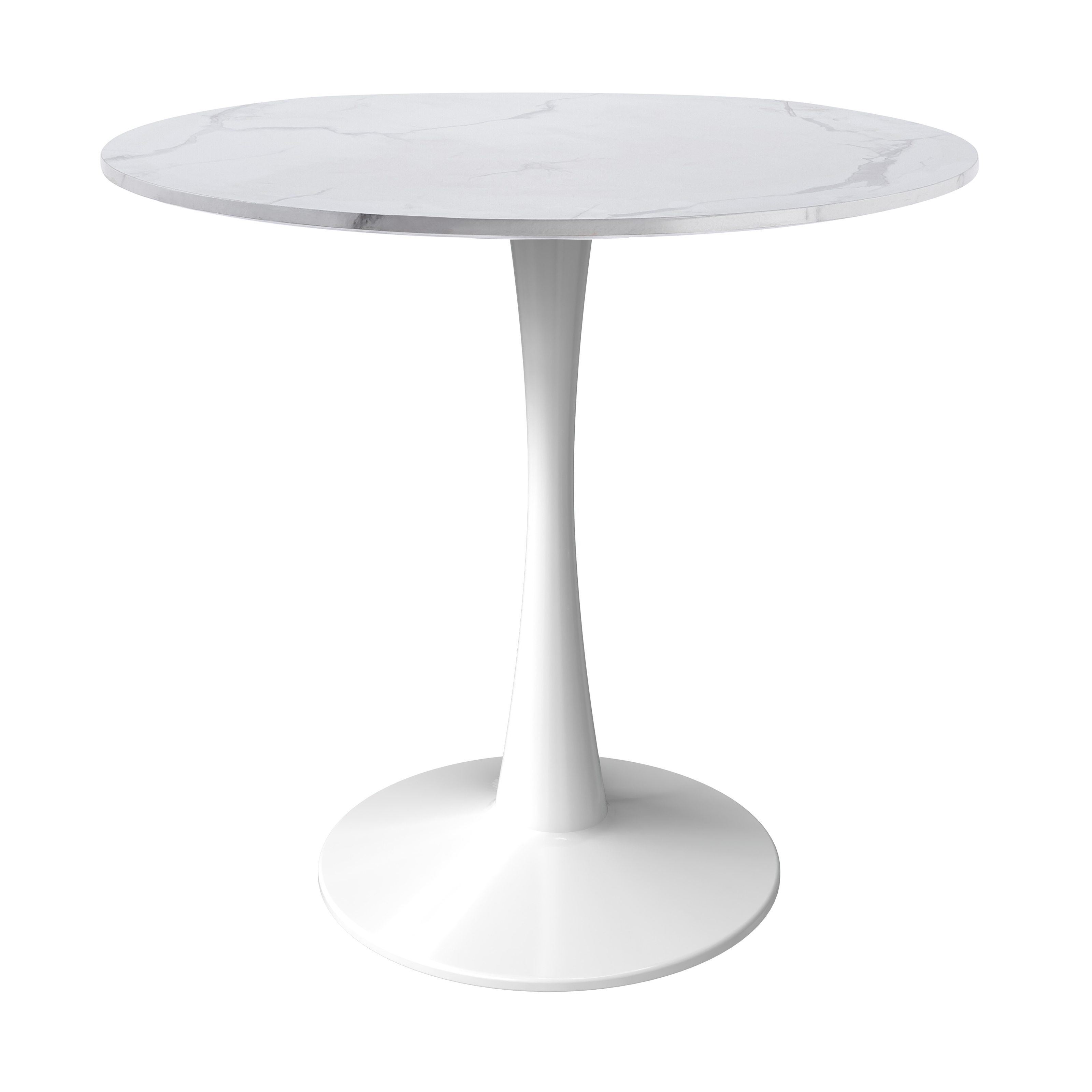 Bristol Round Dining Table with MDF/Sintered Stone/Glass Wood Tabletop in White Steel
