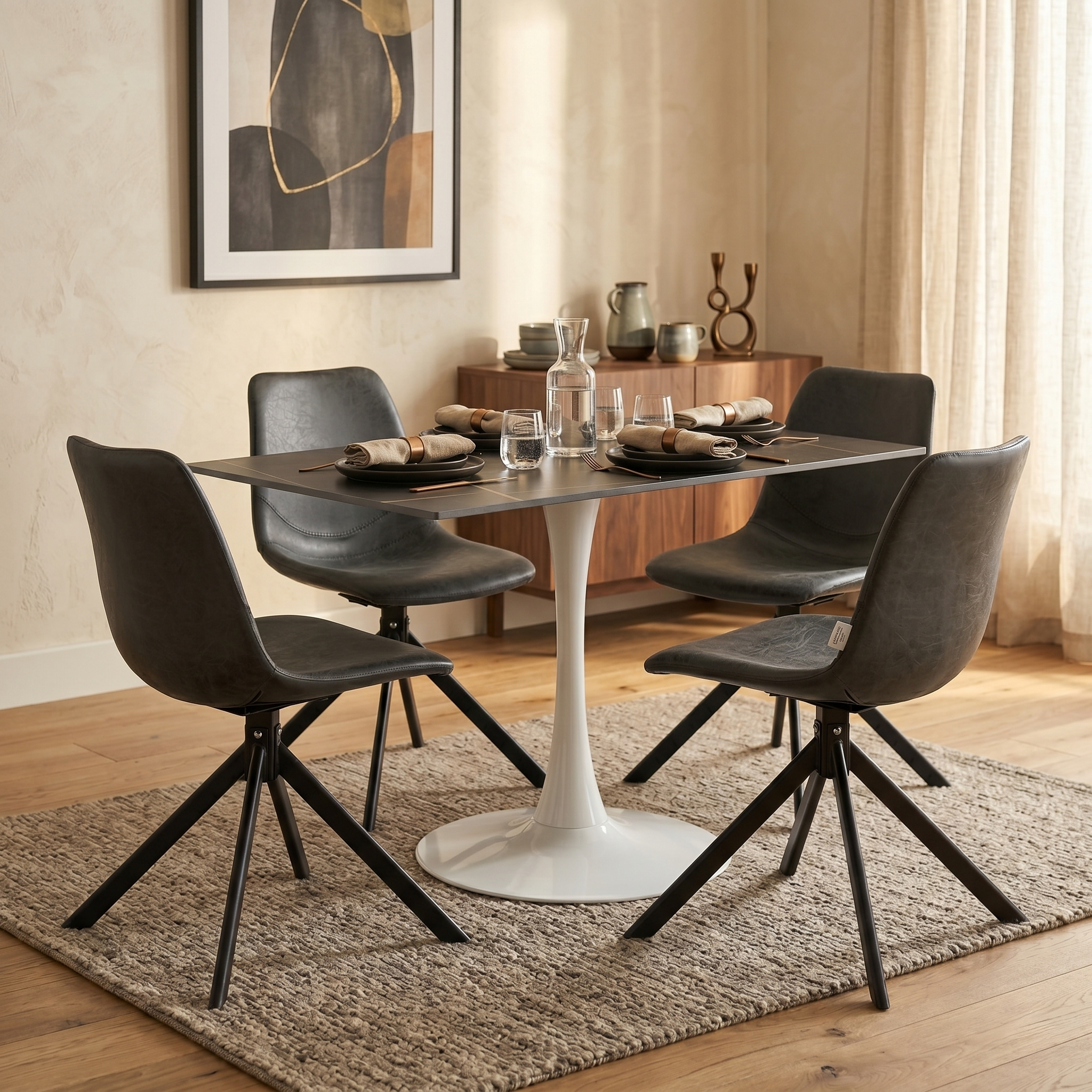 Bristol Dining Table with Sintered Stone Rectangular Tabletop and Steel Base