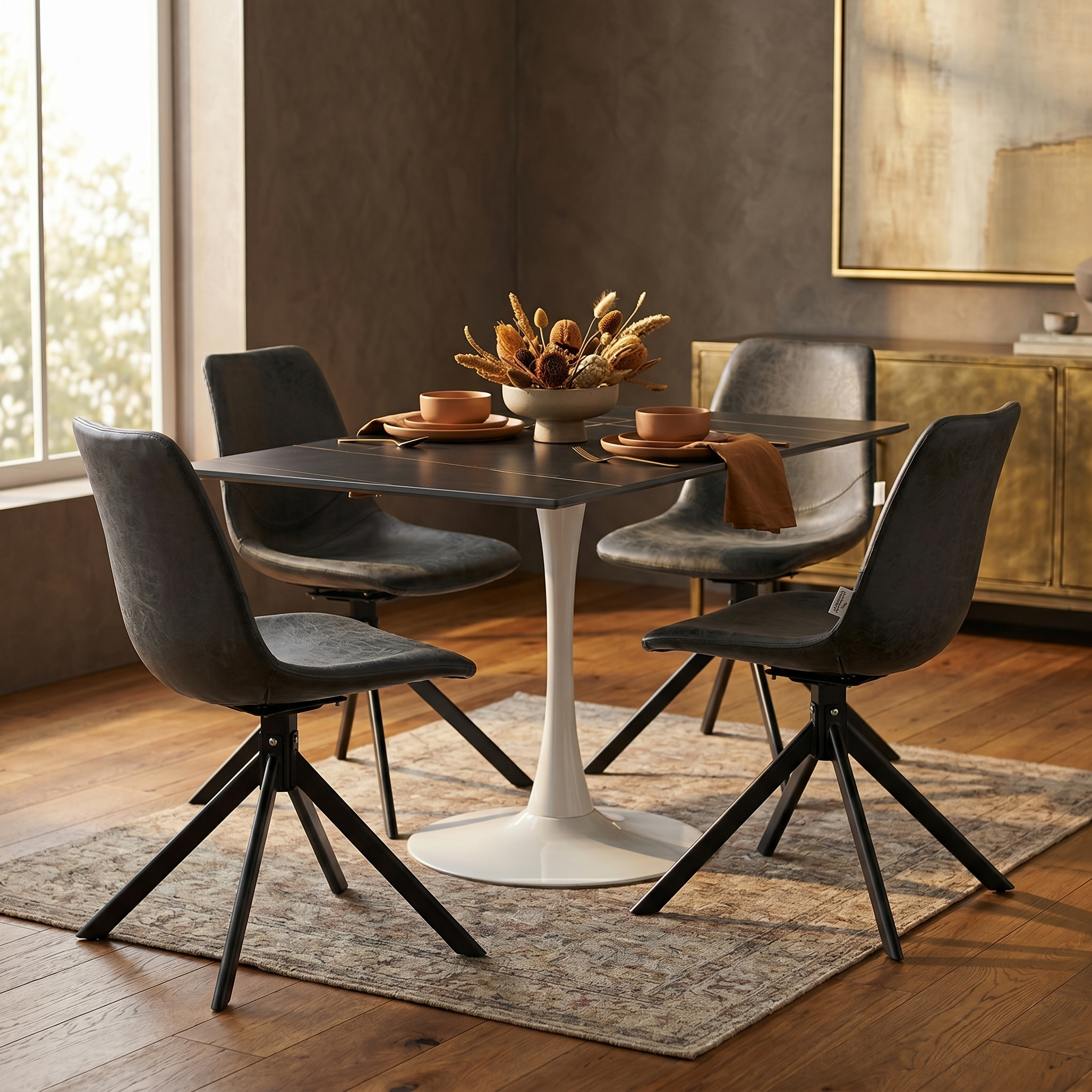 Bristol Dining Table with Sintered Stone Rectangular Tabletop and Steel Base