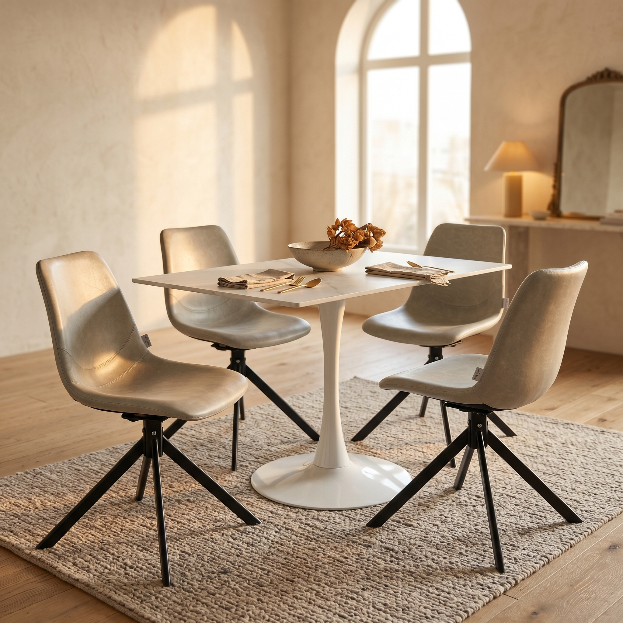 Bristol Dining Table with Sintered Stone Rectangular Tabletop and Steel Base