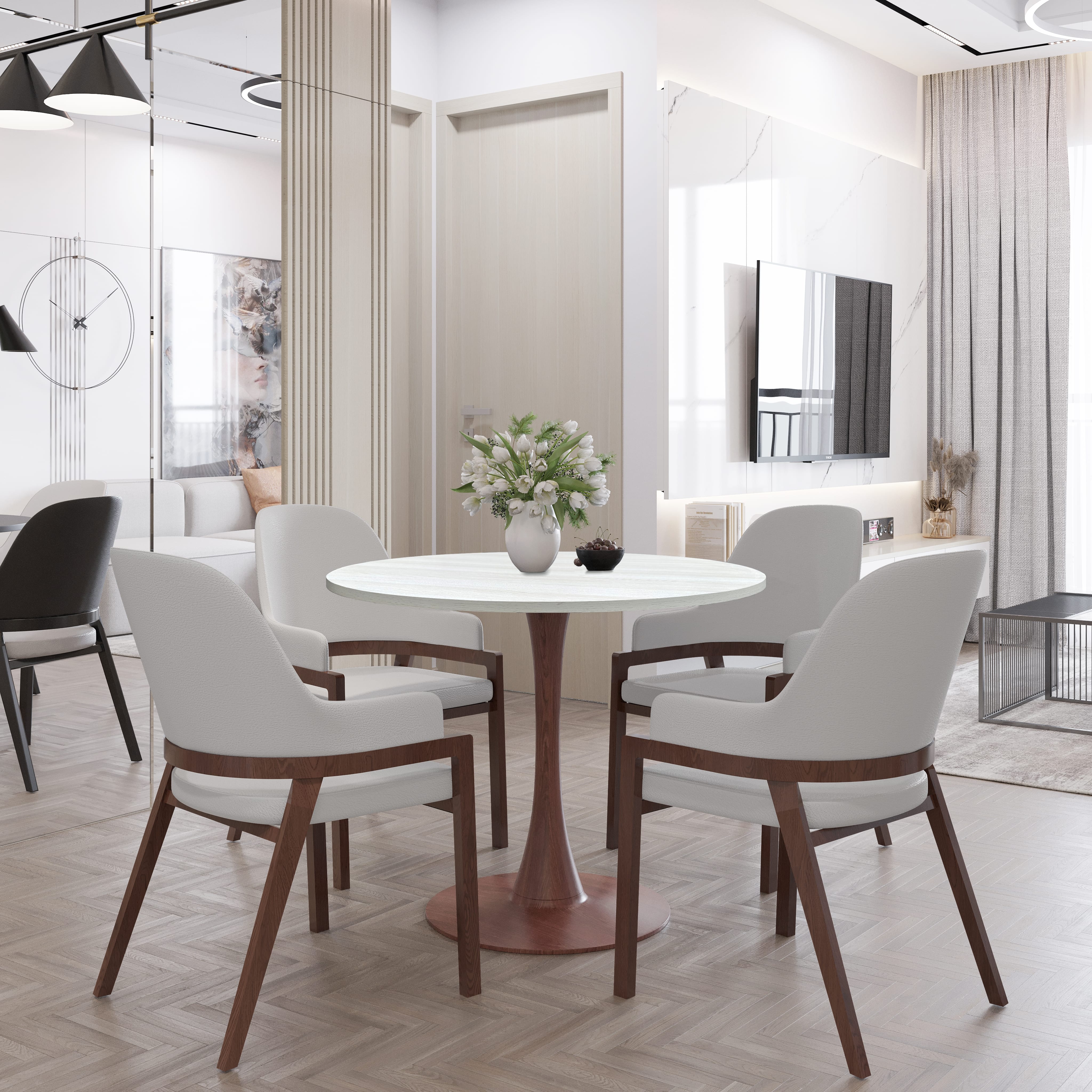 Bristol 24"/27"/31" Round Dining Table Wood Transfer Cherry/Natural/Walnut Base with MDF Table Top