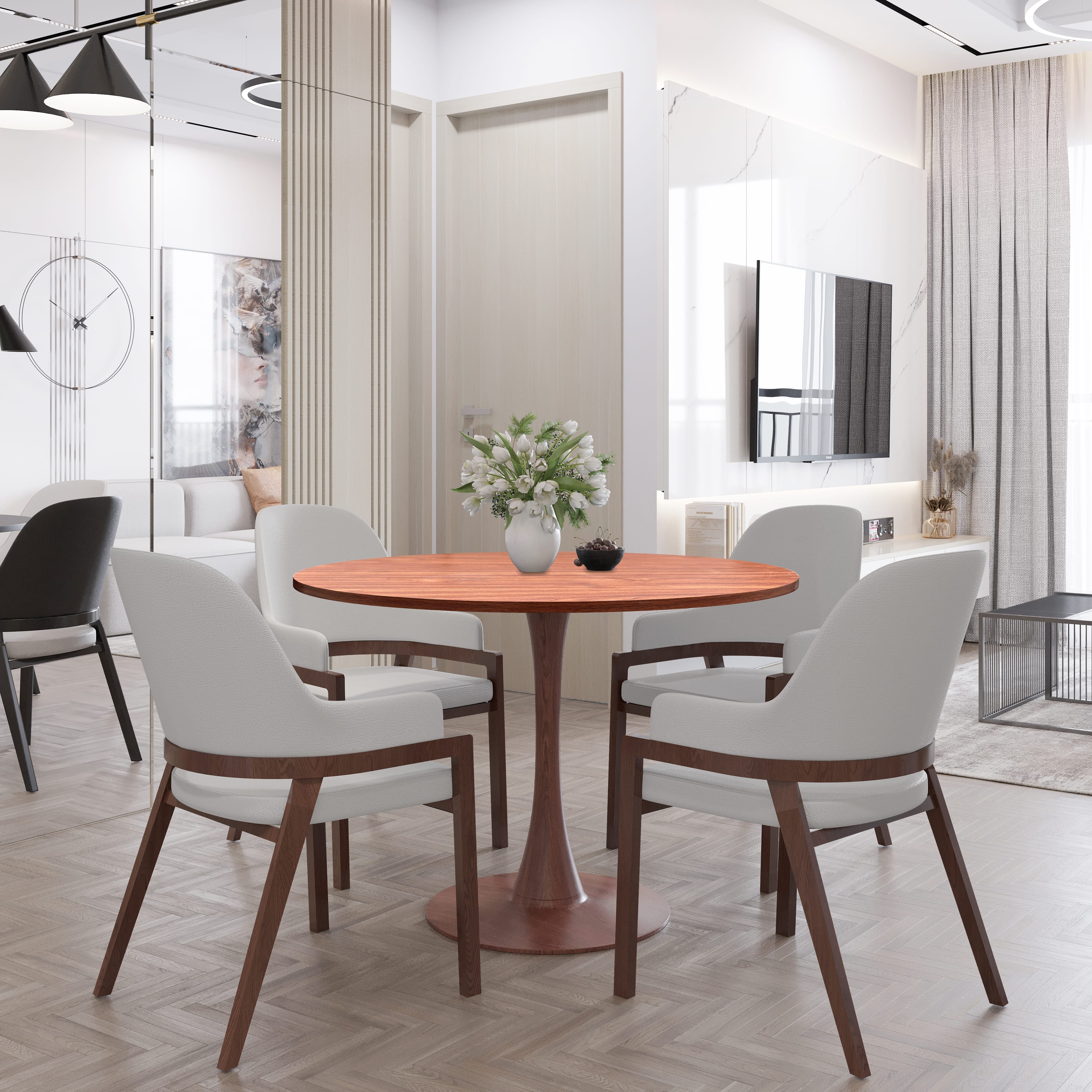 Bristol 35"/36"/40" Round Dining Table Wood Transfer Cherry/Natural/Walnut Base with MDF Table Top