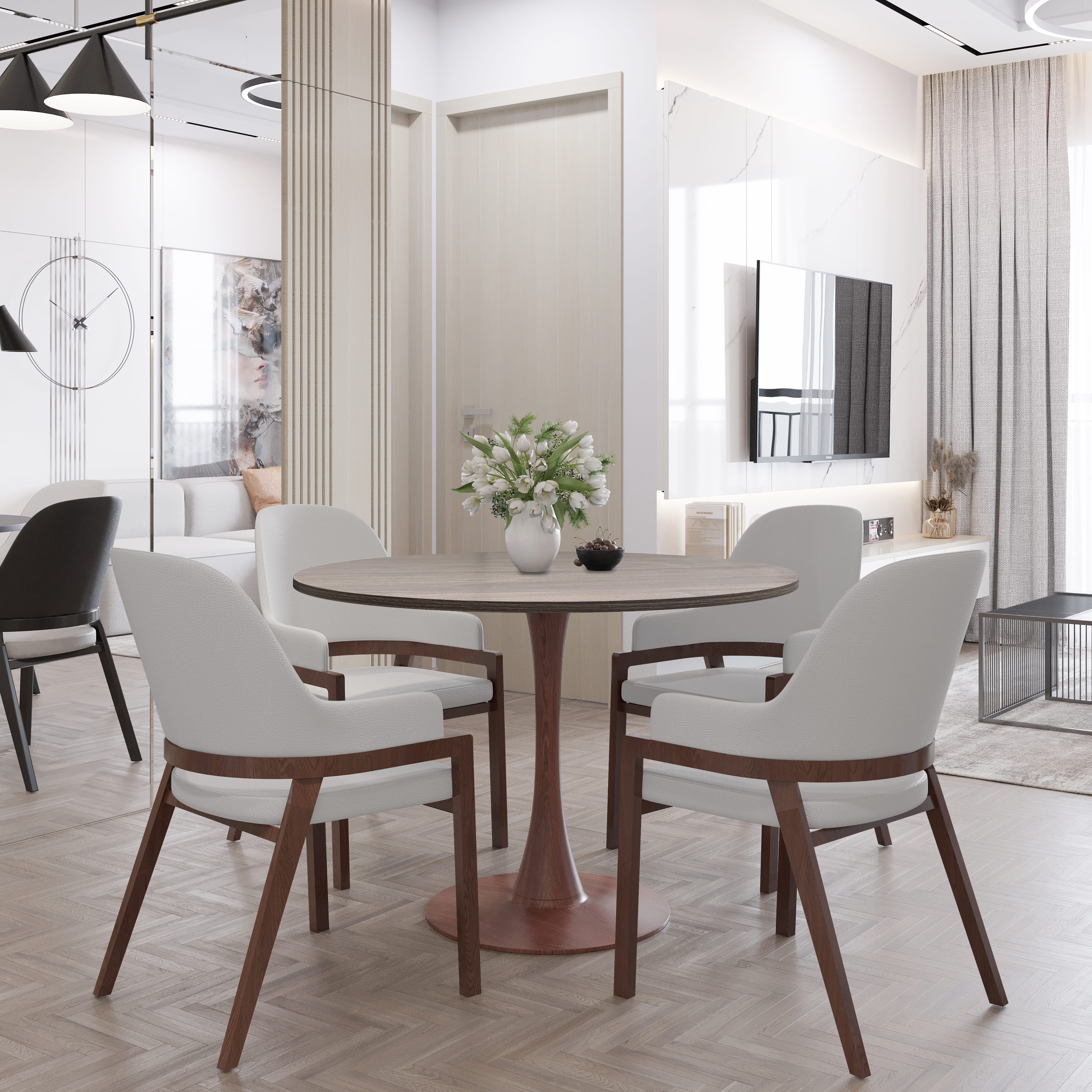 Bristol 35"/36"/40" Round Dining Table Wood Transfer Cherry/Natural/Walnut Base with MDF Table Top