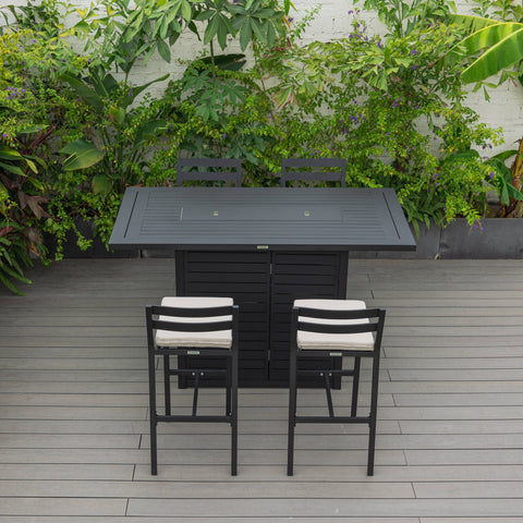 Chelsea 5-Piece Patio Bar Set: Aluminum Fire Pit Table with Tank Holder & 4 Barstools with Cushions