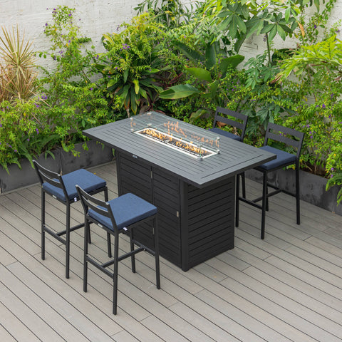Chelsea 5-Piece Patio Bar Set: Aluminum Fire Pit Table with Tank Holder & 4 Barstools with Cushions