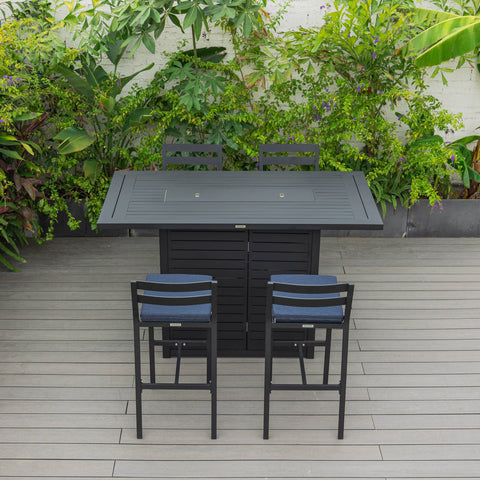 Chelsea 5-Piece Patio Bar Set: Aluminum Fire Pit Table with Tank Holder & 4 Barstools with Cushions