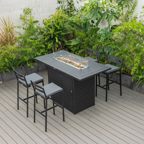 Chelsea 5-Piece Patio Bar Set: Aluminum Fire Pit Table with Tank Holder & 4 Barstools with Cushions