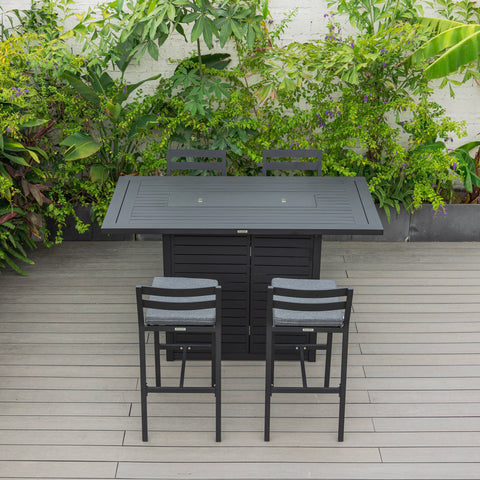 Chelsea 5-Piece Patio Bar Set: Aluminum Fire Pit Table with Tank Holder & 4 Barstools with Cushions