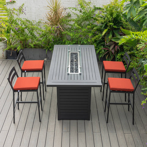 Chelsea 5-Piece Patio Bar Set: Aluminum Fire Pit Table with Tank Holder & 4 Barstools with Cushions
