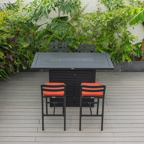 Chelsea 5-Piece Patio Bar Set: Aluminum Fire Pit Table with Tank Holder & 4 Barstools with Cushions