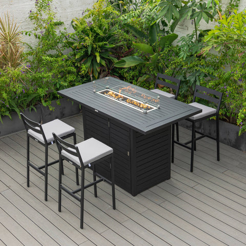 Chelsea 5-Piece Patio Bar Set: Aluminum Fire Pit Table with Tank Holder & 4 Barstools with Cushions