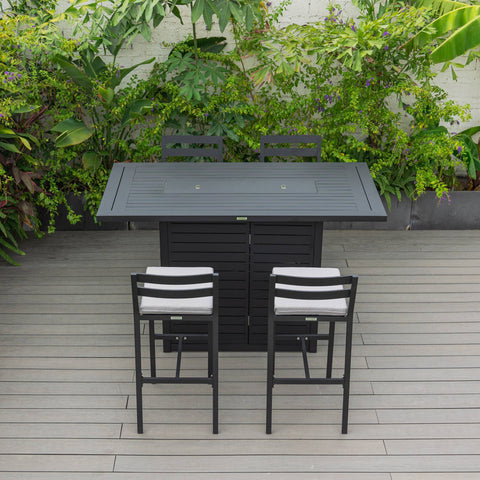 Chelsea 5-Piece Patio Bar Set: Aluminum Fire Pit Table with Tank Holder & 4 Barstools with Cushions