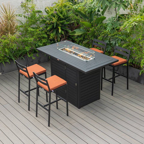 Chelsea 5-Piece Patio Bar Set: Aluminum Fire Pit Table with Tank Holder & 4 Barstools with Cushions