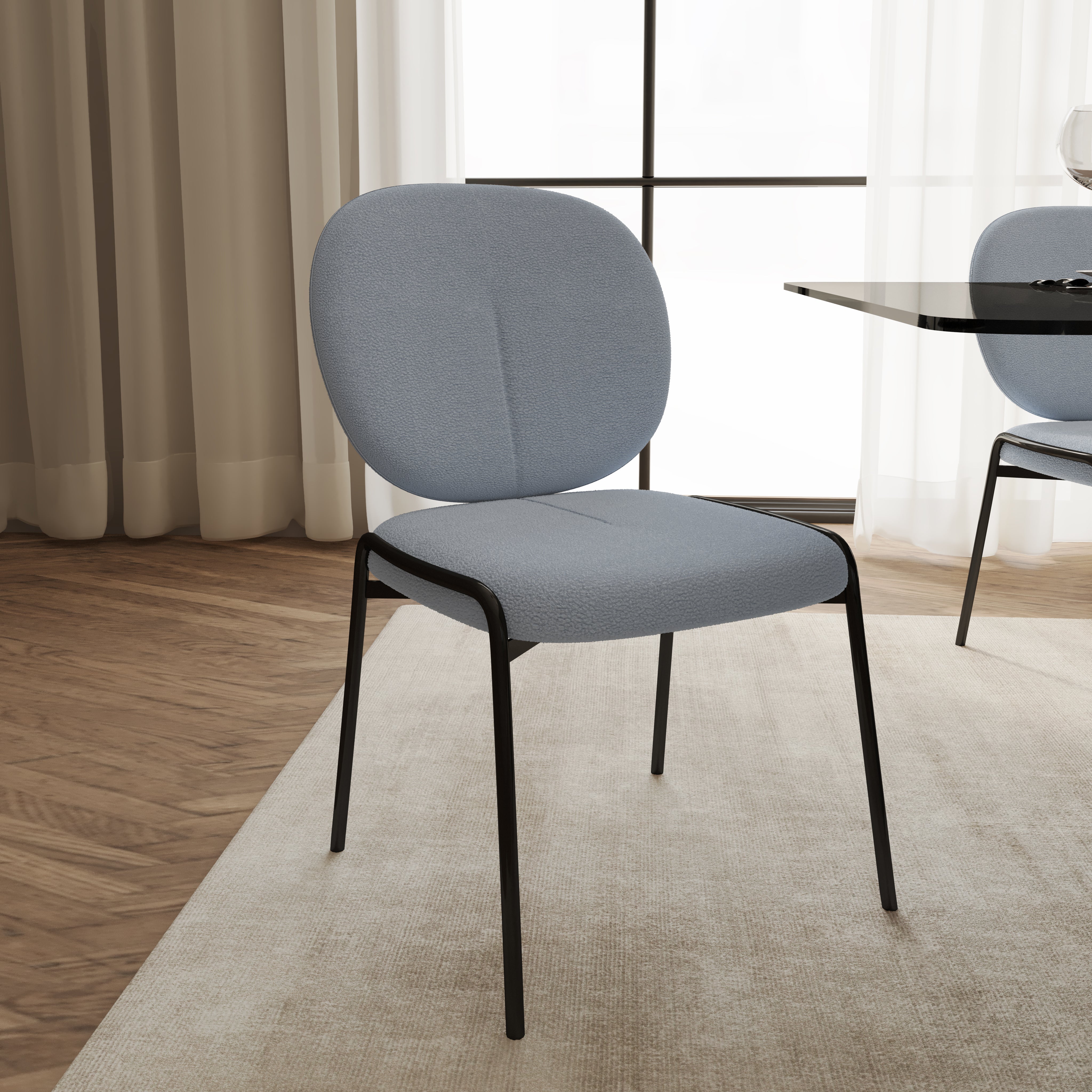 Celestial Modern Boucle Dining Side Chair with Black/White Powder Coated Iron Frame