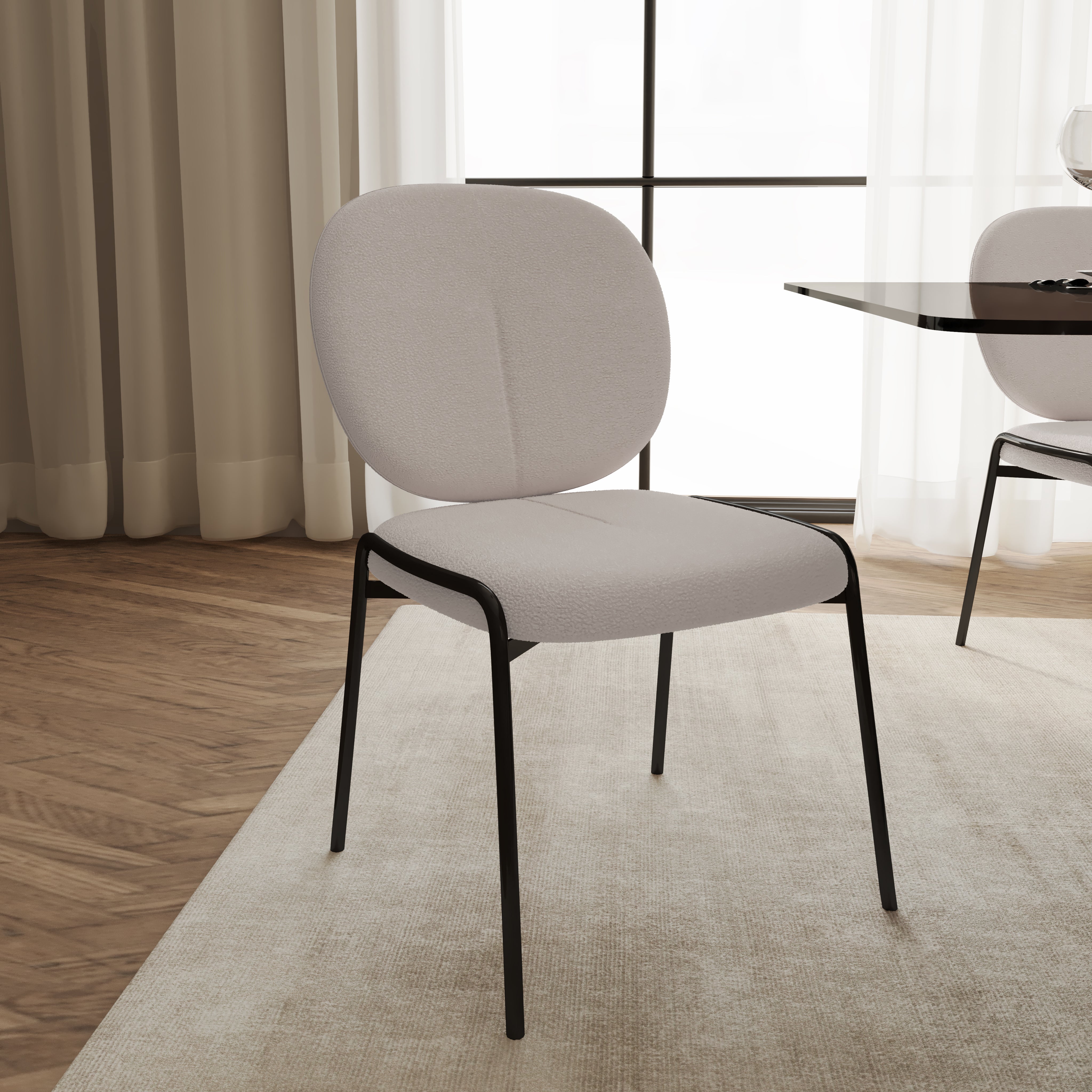 Celestial Modern Boucle Dining Side Chair with Black/White Powder Coated Iron Frame