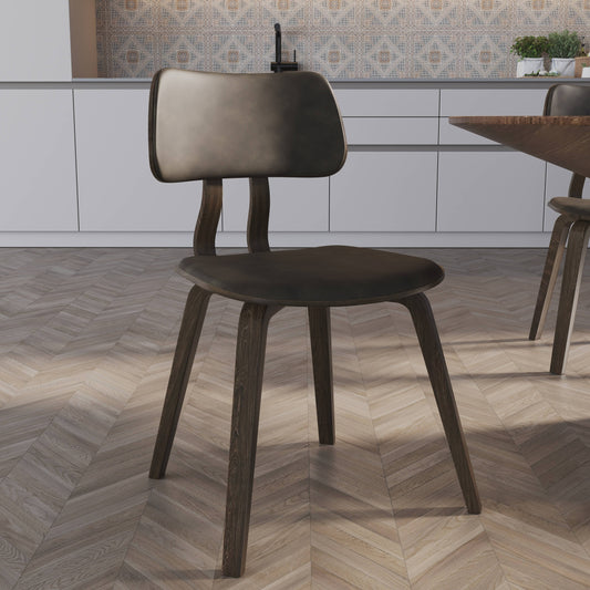 Clivo Modern Wooden Dining Chair Upholstered in Leather With Walnut Color Frame