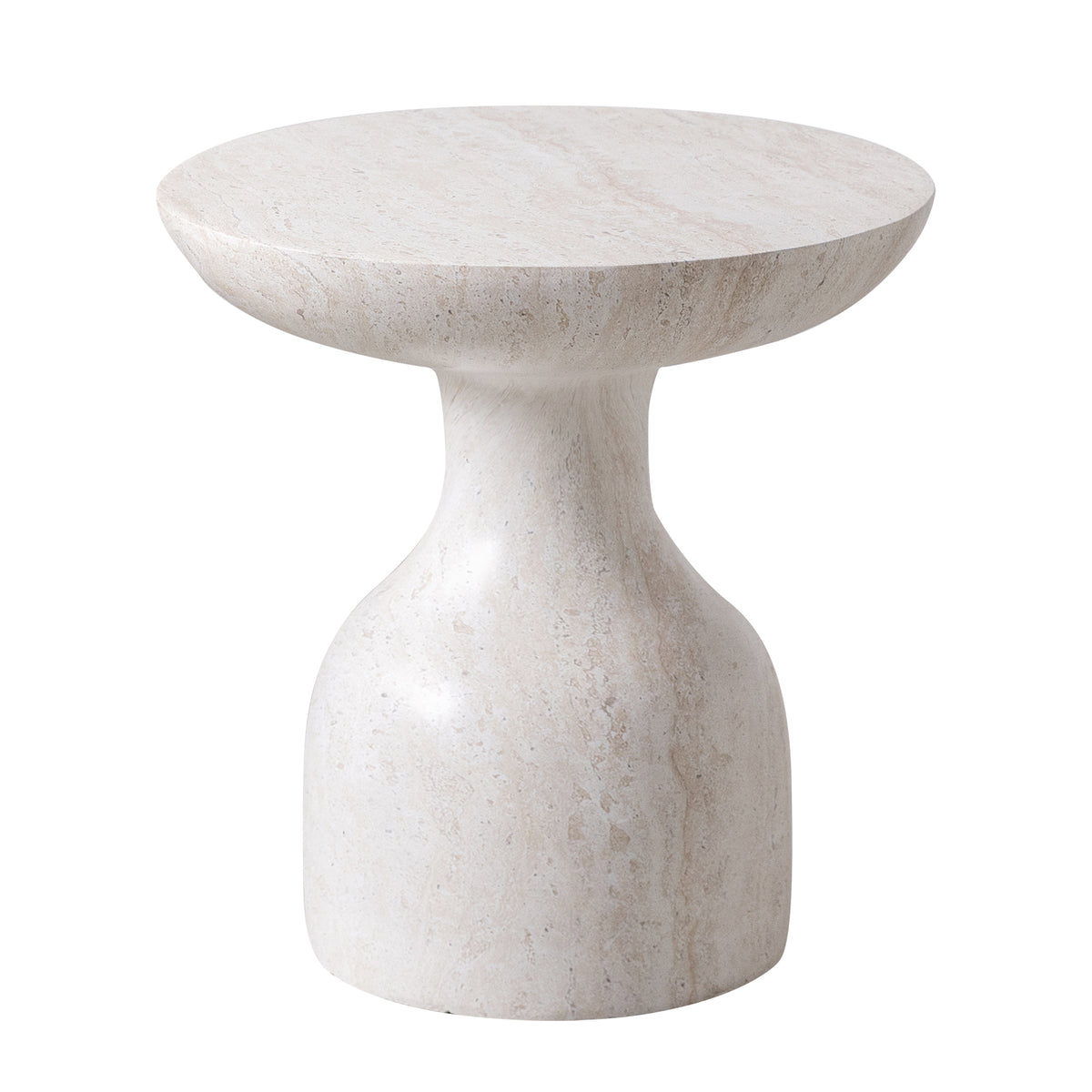 Calyx Sculptural Fiberstone Accent Side/End Table, Travertine | LeisureMod