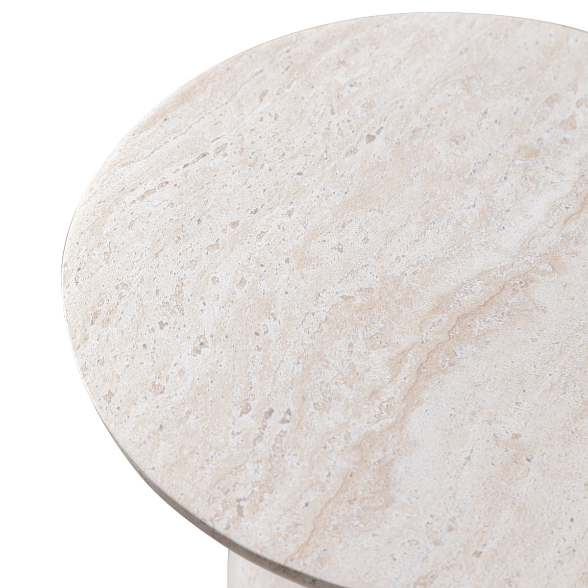 Calyx Sculptural Fiberstone Accent Side/End Table, Travertine - view 10 | LeisureMod