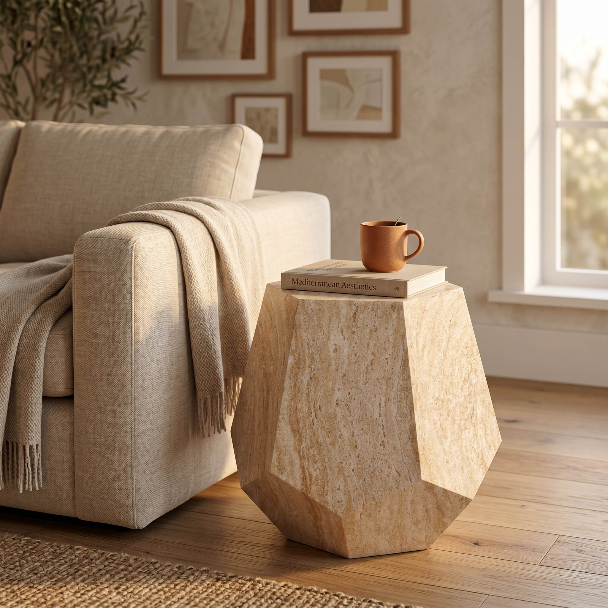 Capri Fiberstone Side/End Table Hexagonal Sculpture Design