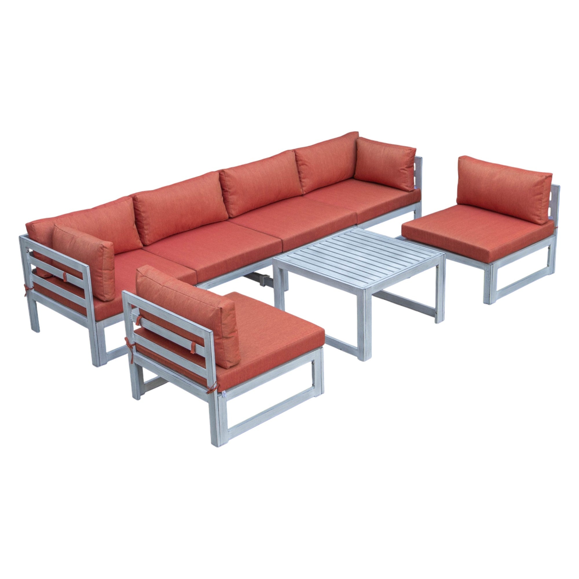 Chelsea 7-Piece Patio Sectional And Coffee Table Set In Aluminum With Cushions
