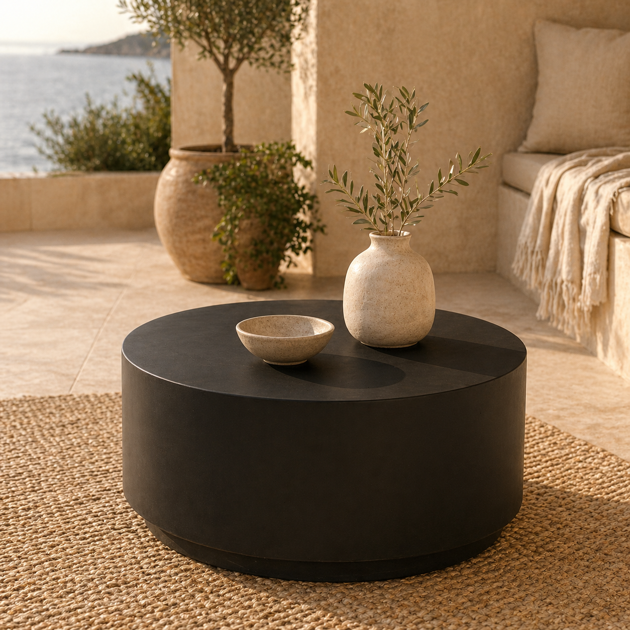 Terra 36" Round Coffee Table in Fiberstone for Indoor and Outdoor