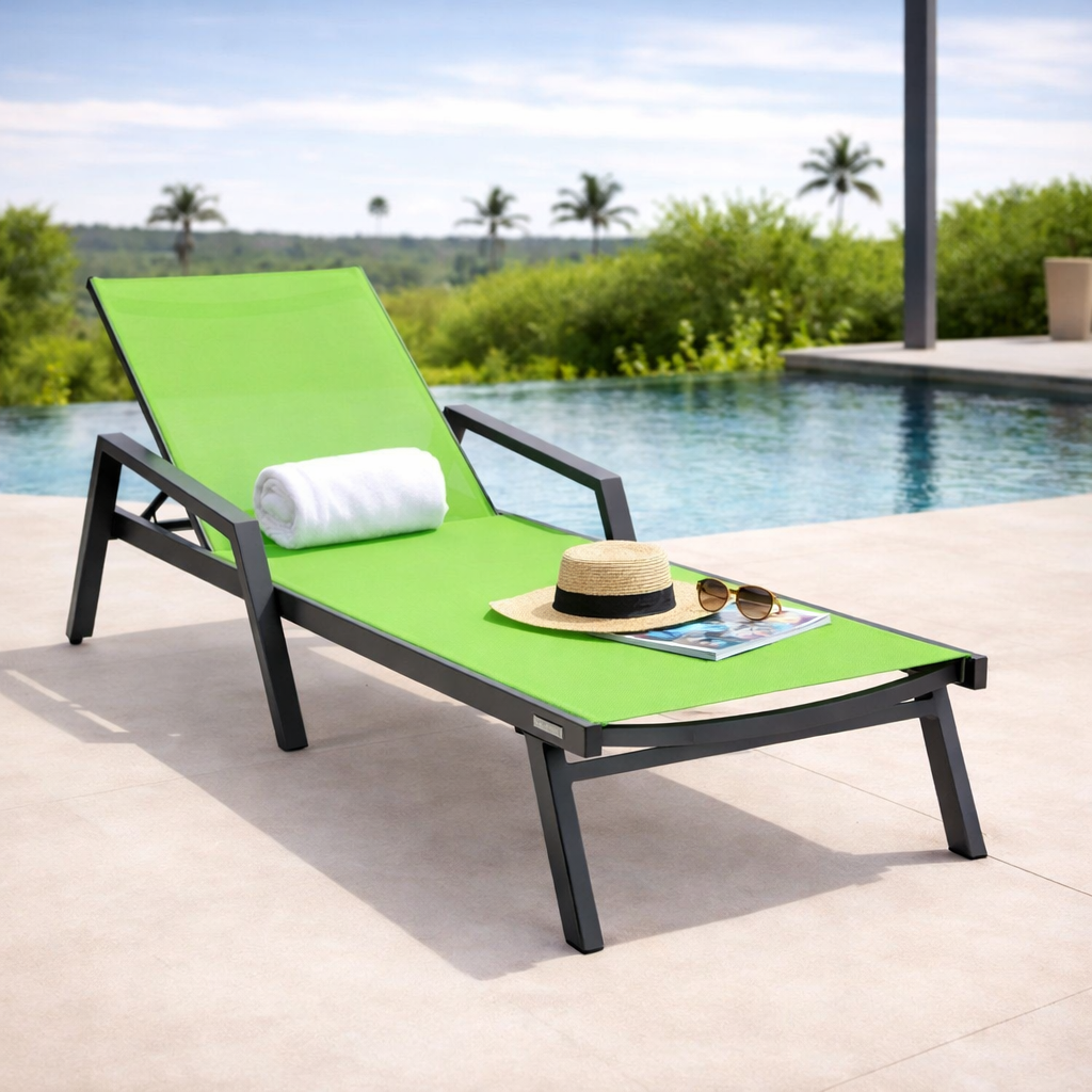 Marlin Aluminum Outdoor Chaise Lounge Chair with Sling Fabric Seat