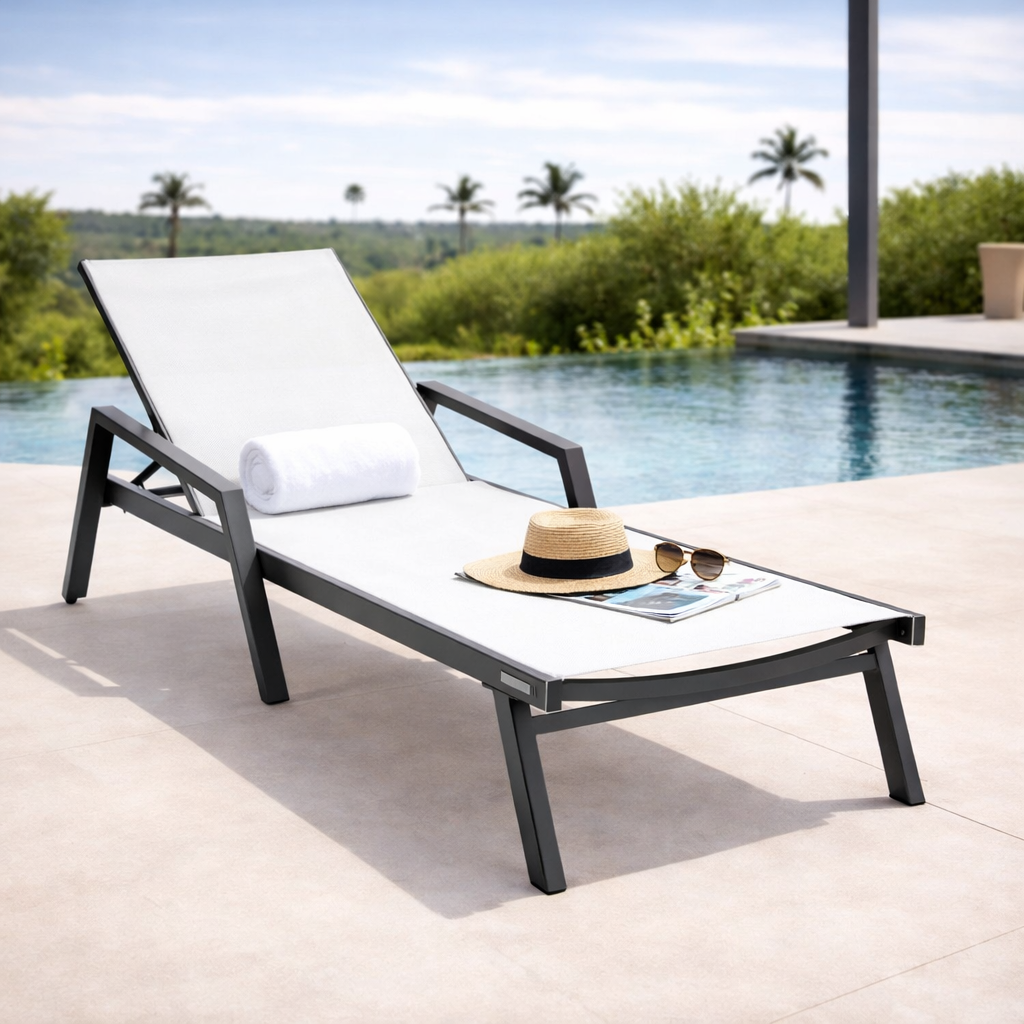 Marlin Aluminum Outdoor Chaise Lounge Chair with Sling Fabric Seat