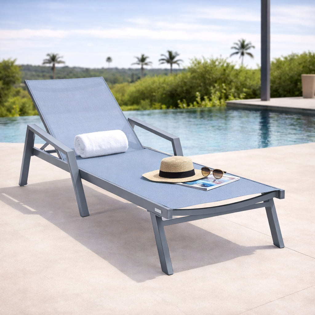 Marlin Aluminum Outdoor Chaise Lounge Chair with Sling Fabric Seat