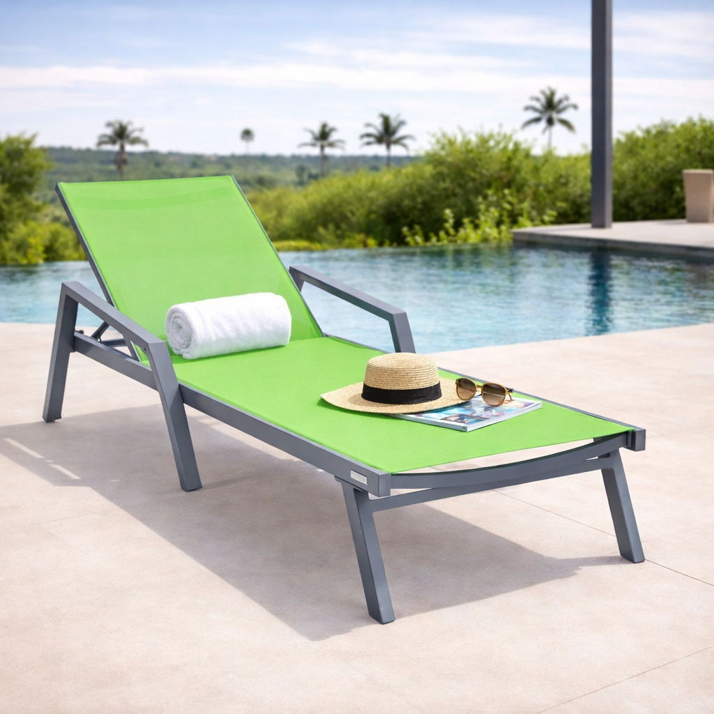 Marlin Aluminum Outdoor Chaise Lounge Chair with Sling Fabric Seat