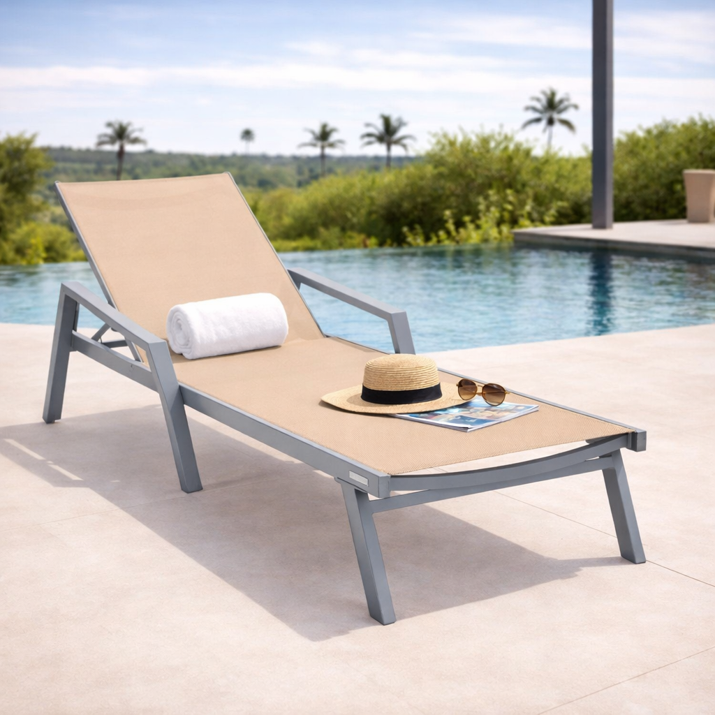 Marlin Aluminum Outdoor Chaise Lounge Chair with Sling Fabric Seat