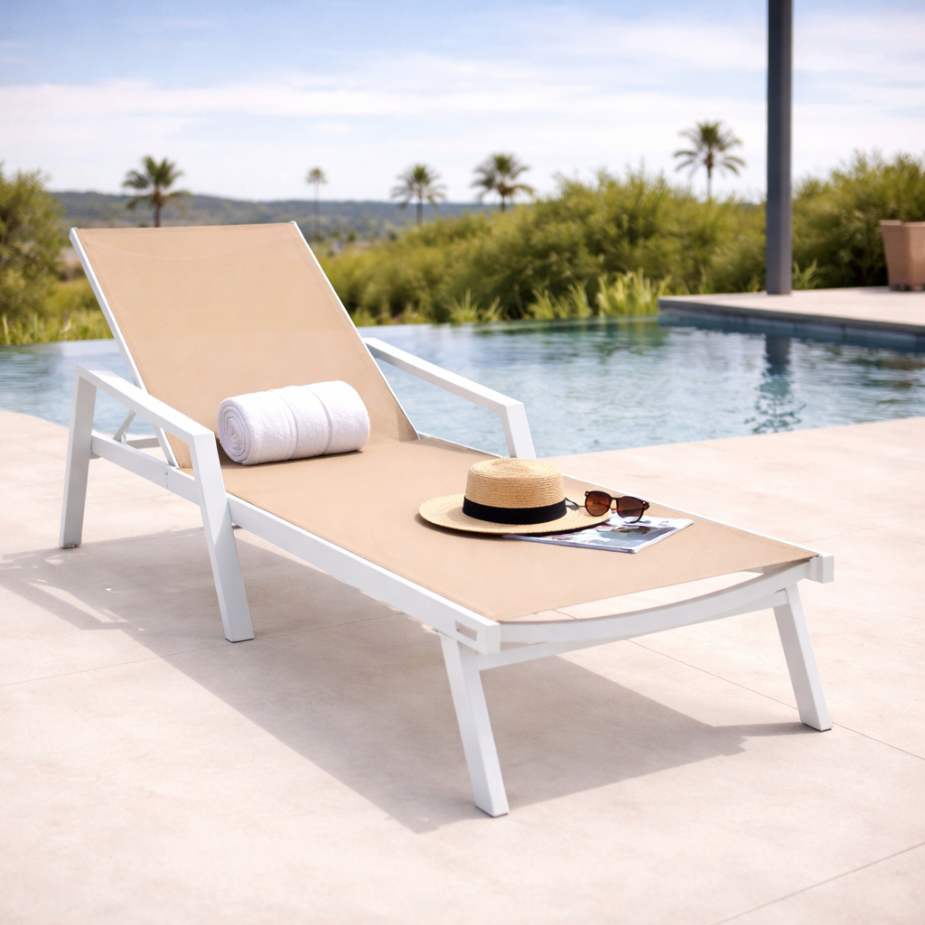 Marlin Aluminum Outdoor Chaise Lounge Chair with Sling Fabric Seat