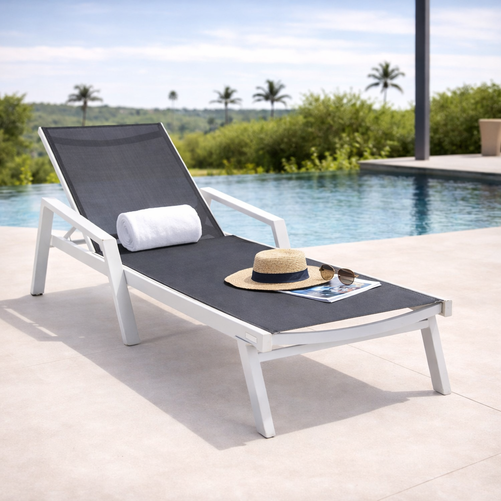 Marlin Aluminum Outdoor Chaise Lounge Chair with Sling Fabric Seat
