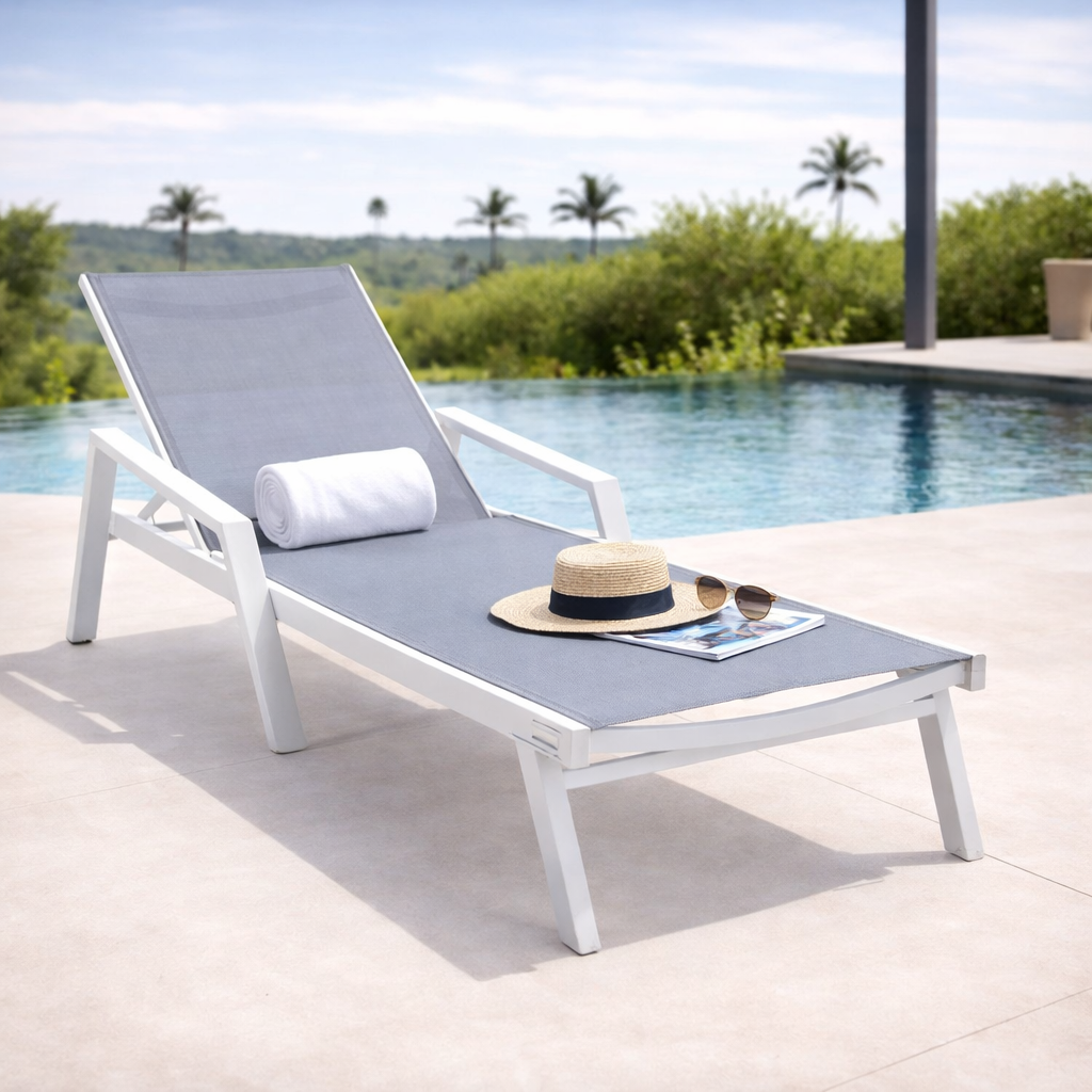 Marlin Aluminum Outdoor Chaise Lounge Chair with Sling Fabric Seat
