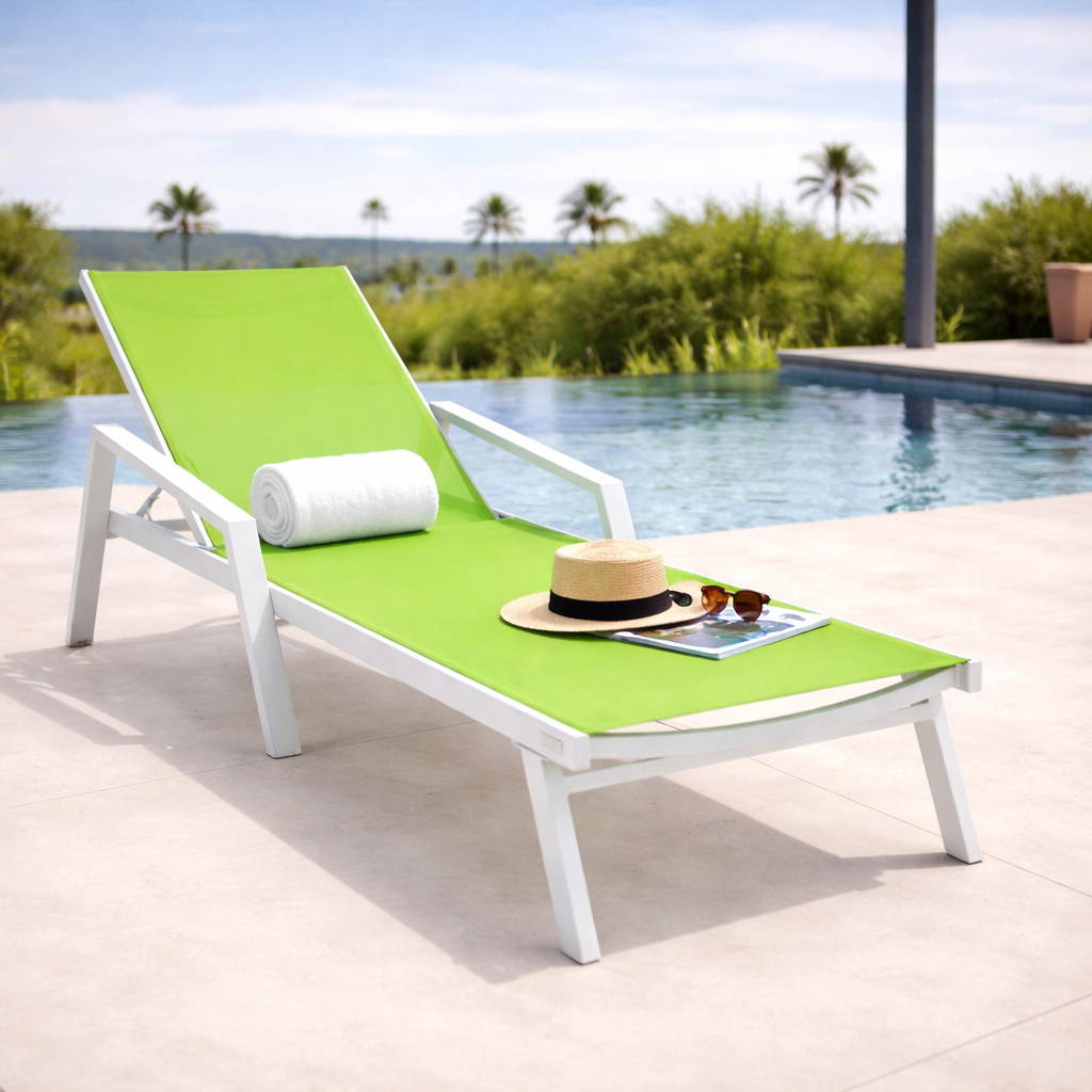 Marlin Aluminum Outdoor Chaise Lounge Chair with Sling Fabric Seat